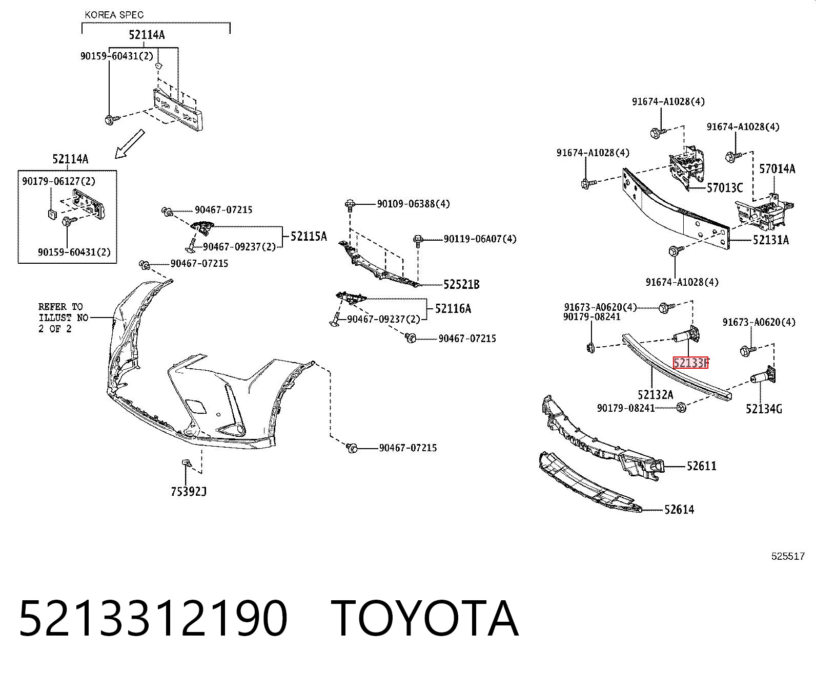 5213312190 Toyota Кронштейн підсилювача переднього бампера