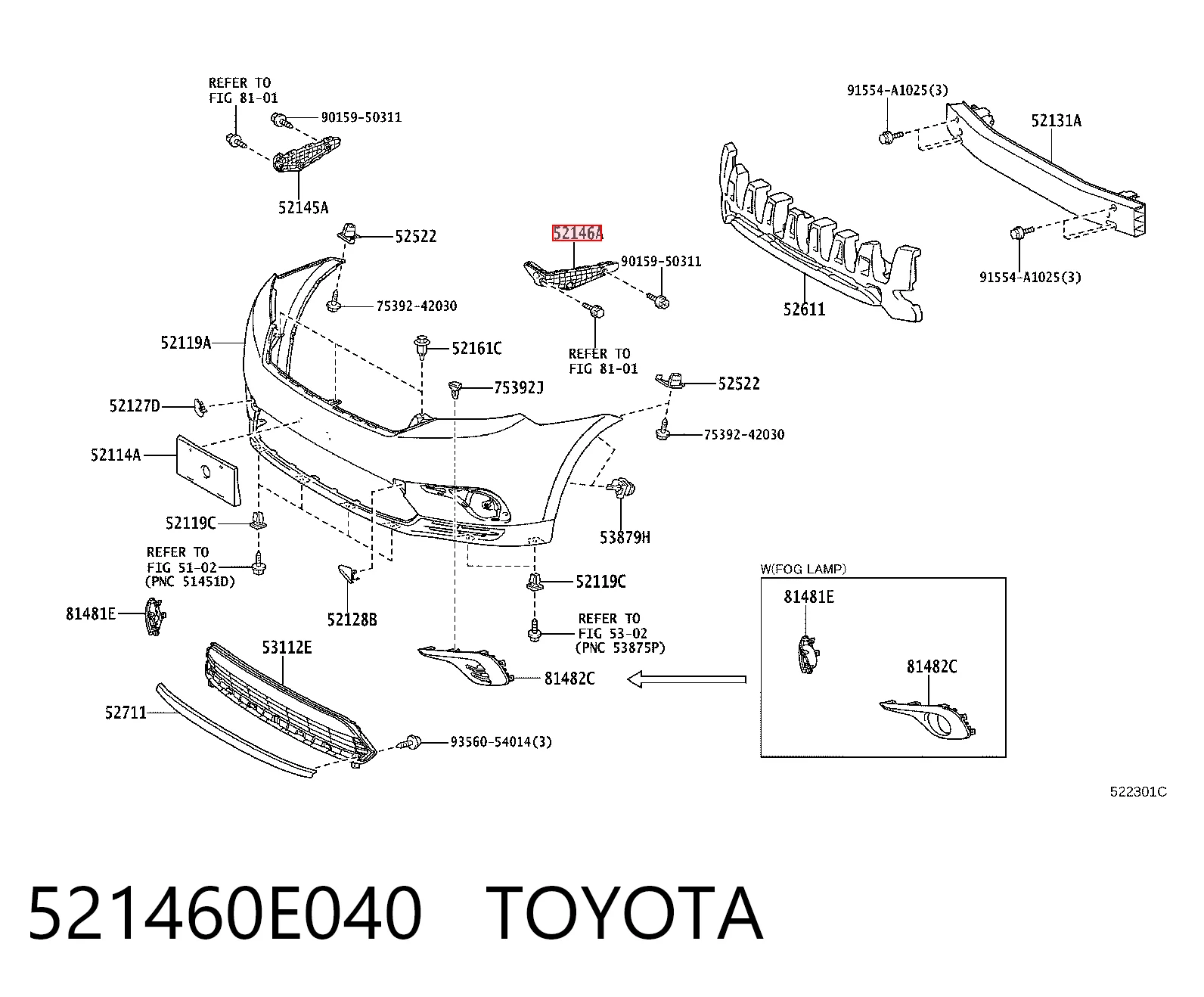 521460E040 Toyota Лівий кронштейн переднього бампера