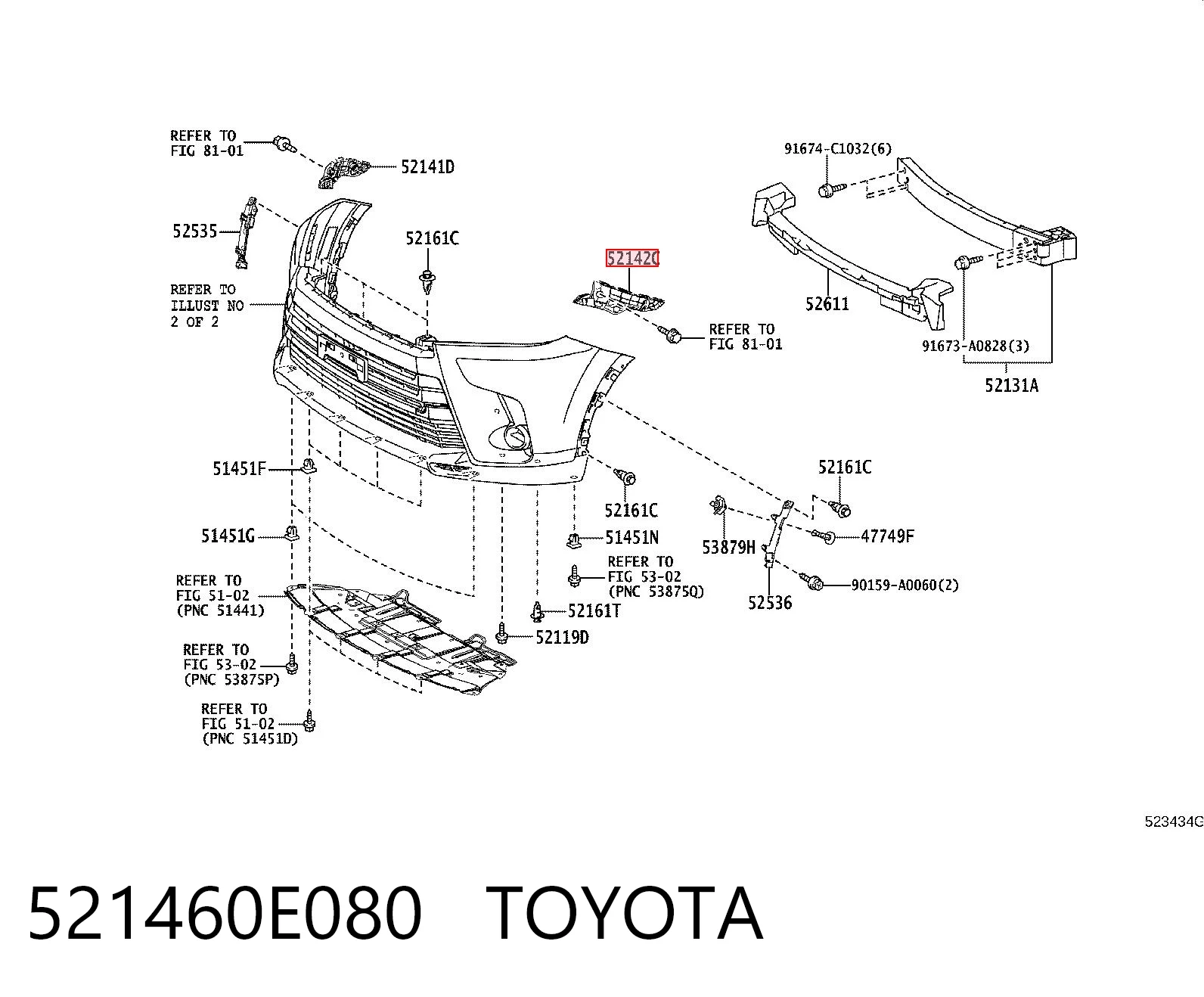 521460E080 Toyota Лівий кронштейн переднього бампера