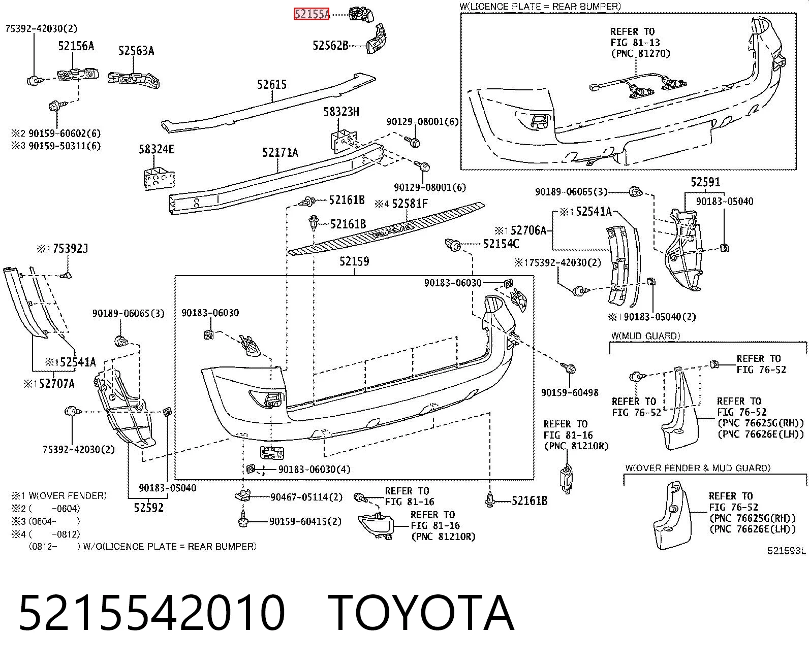 5215542010 Toyota Кронштейн бампера заднього, правий