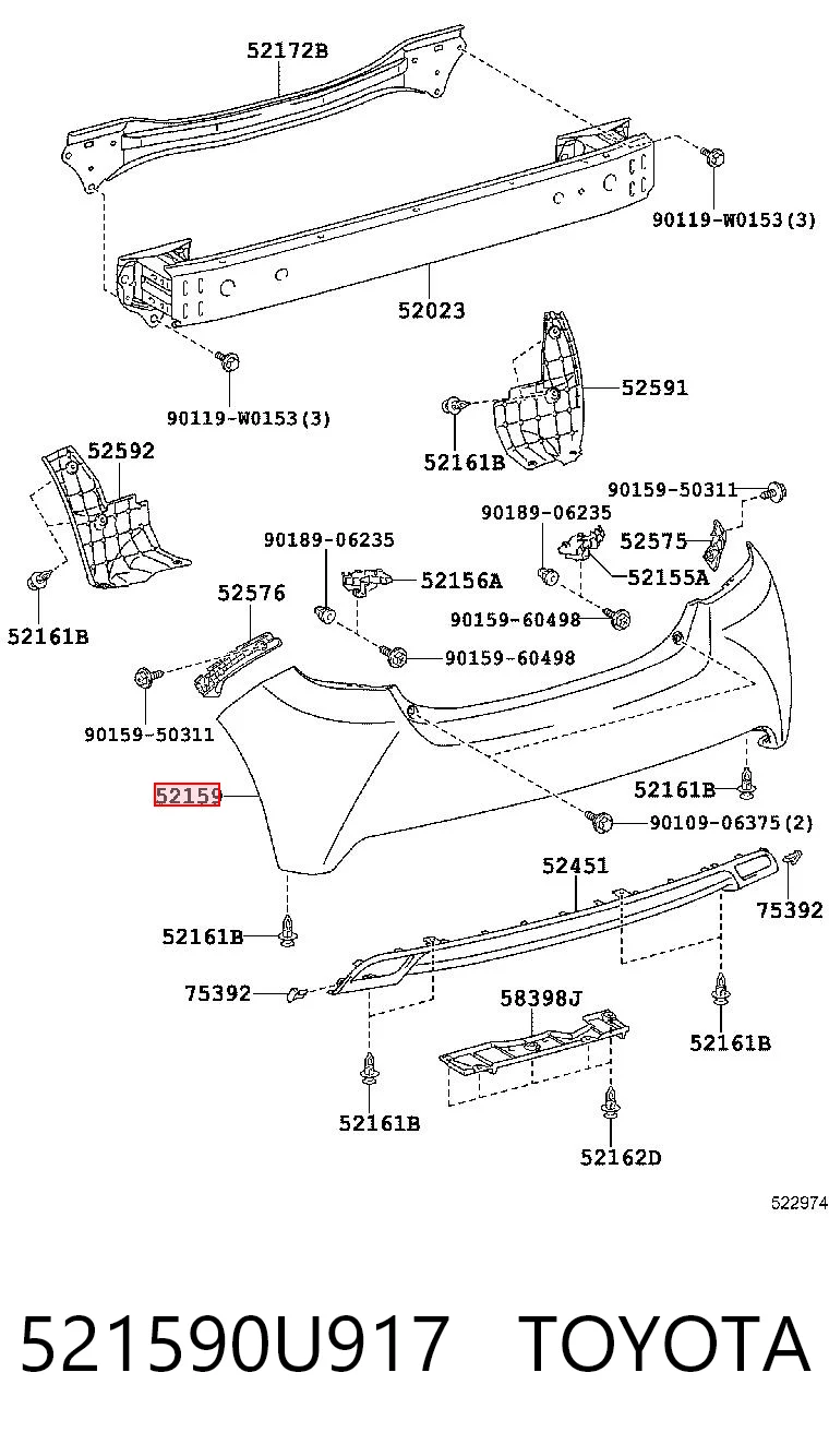 Буфер (бампер) задній на Toyota Yaris  P13