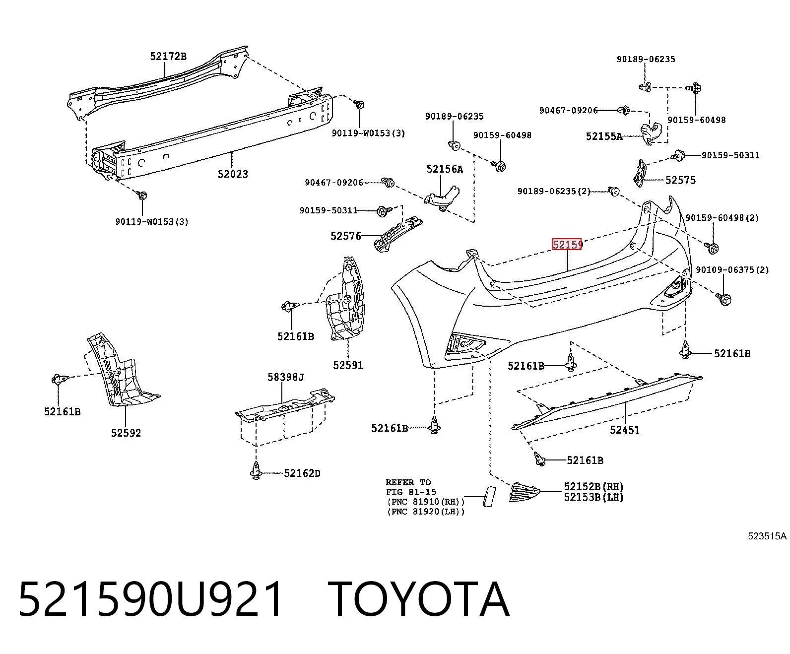 521590U921 Toyota Буфер (бампер) задній