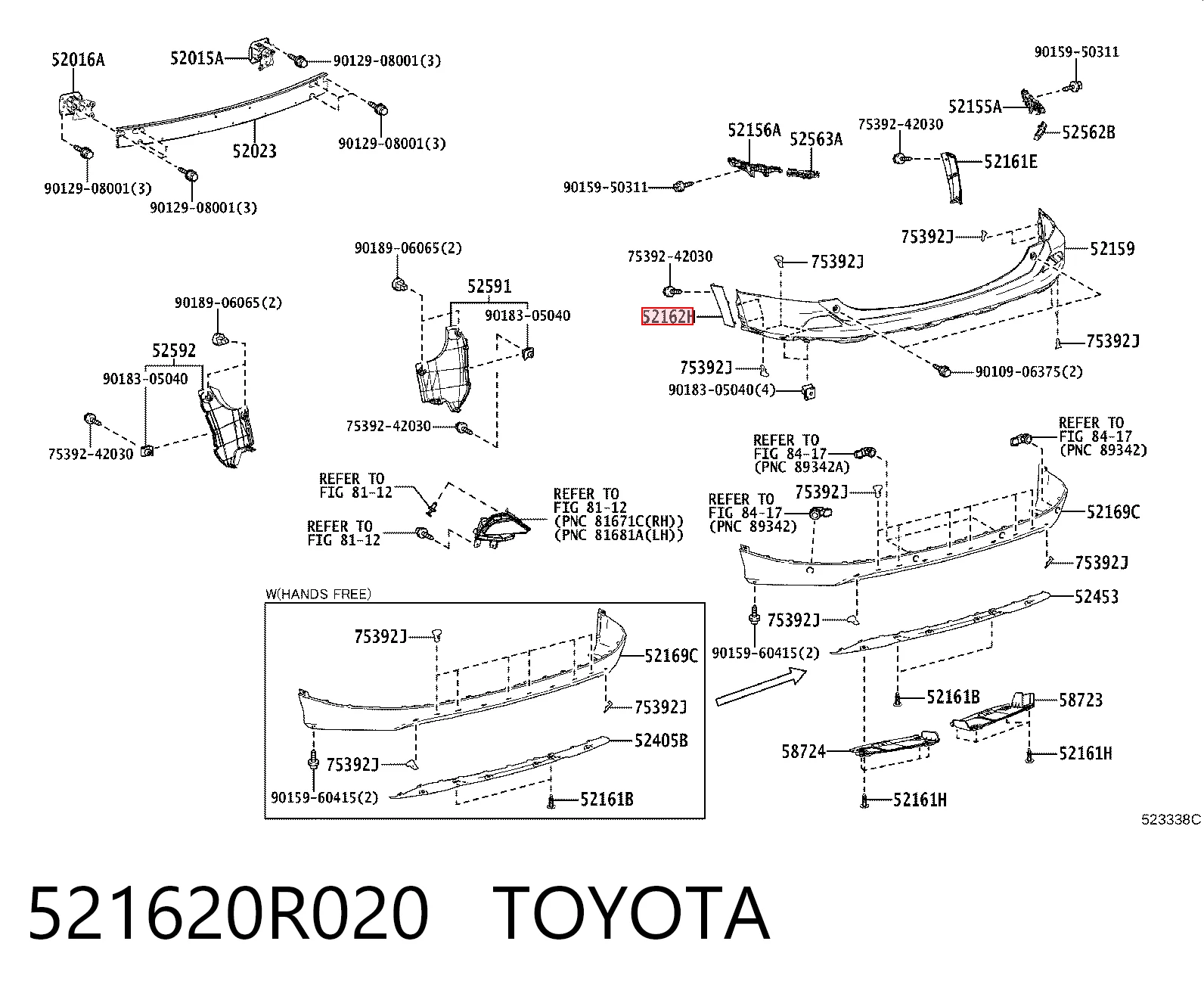521620R020 Toyota Молдинг бампера заднього, лівий