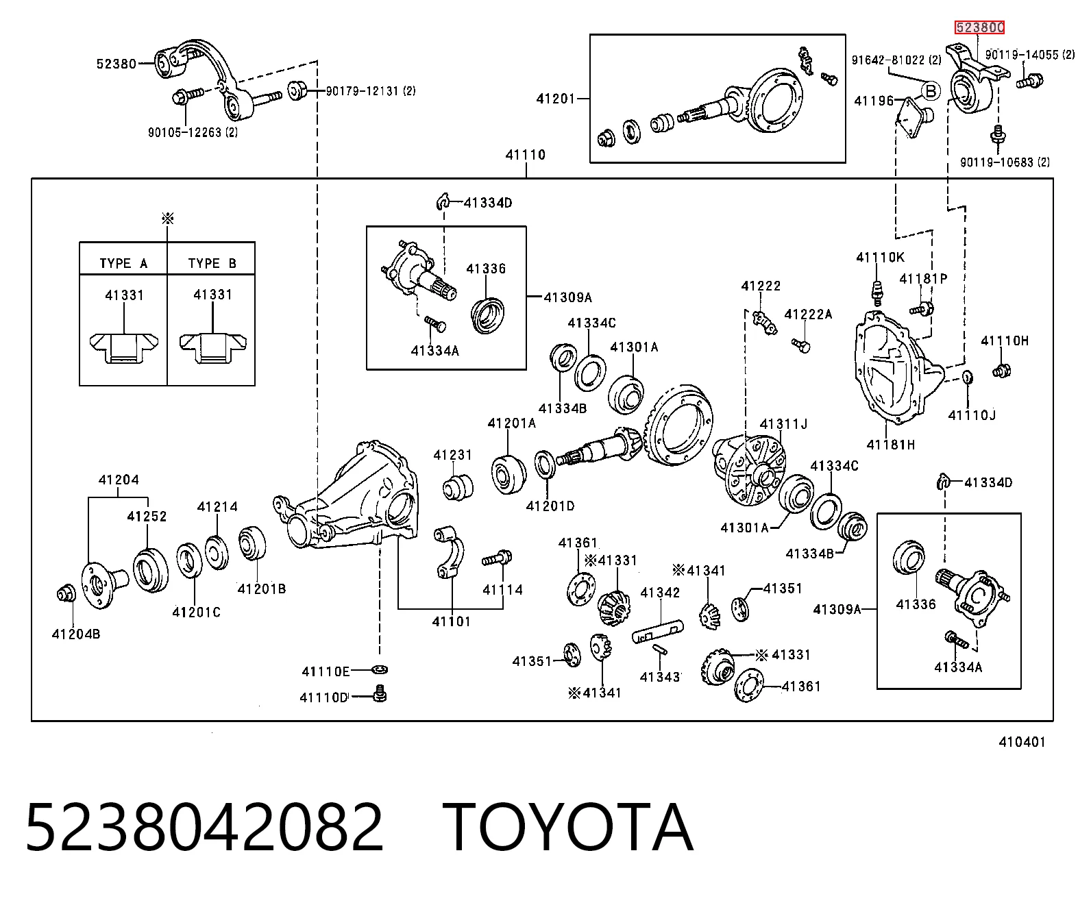5238042082 Toyota Кронштейн/траверса заднього редуктора, задня
