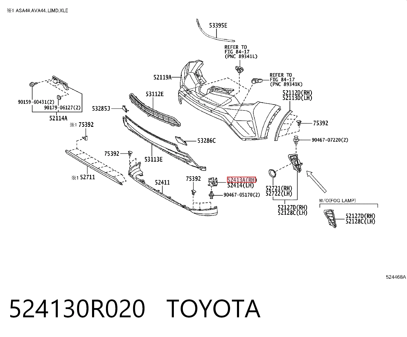 524130R020 Toyota Кронштейн спойлера переднього бампера