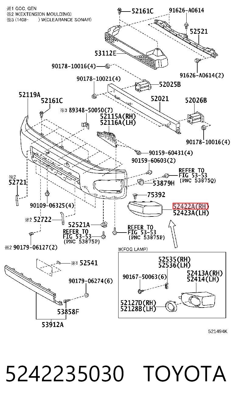 5242235030 Toyota Накладка бампера переднього, права