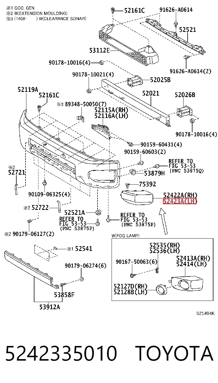 5242335010 Toyota Молдинг бампера переднього, лівий