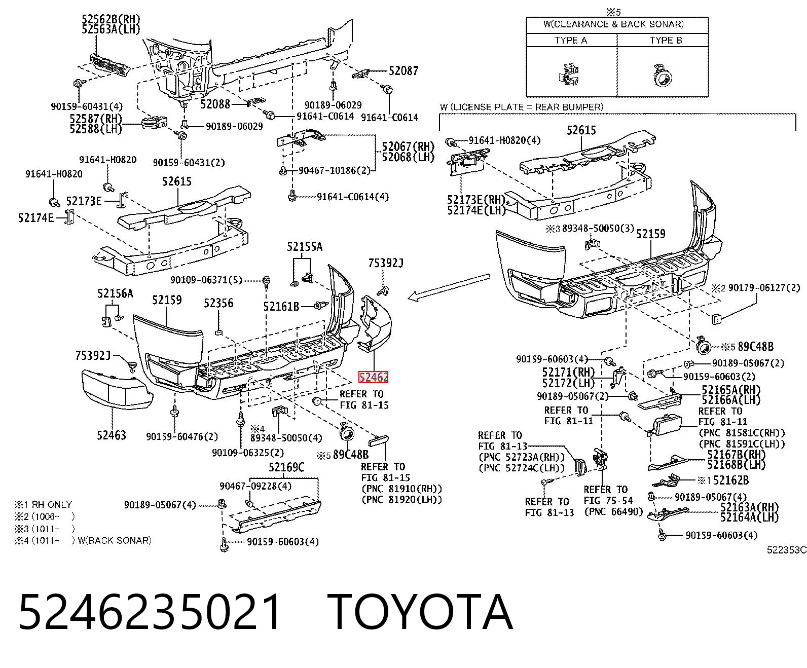 5246235021 Toyota Бампер задній, права частина