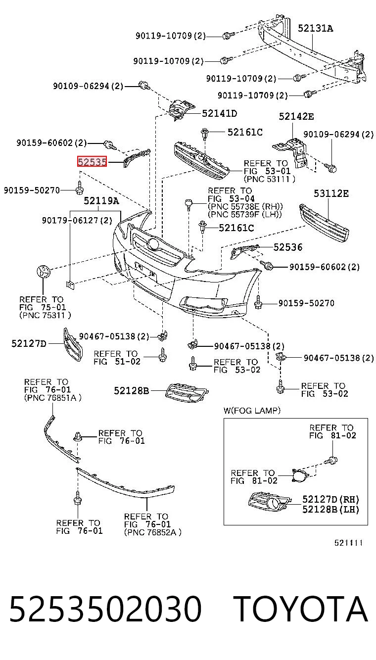 5253502030 Toyota Кронштейн бампера переднього, зовнішній правий