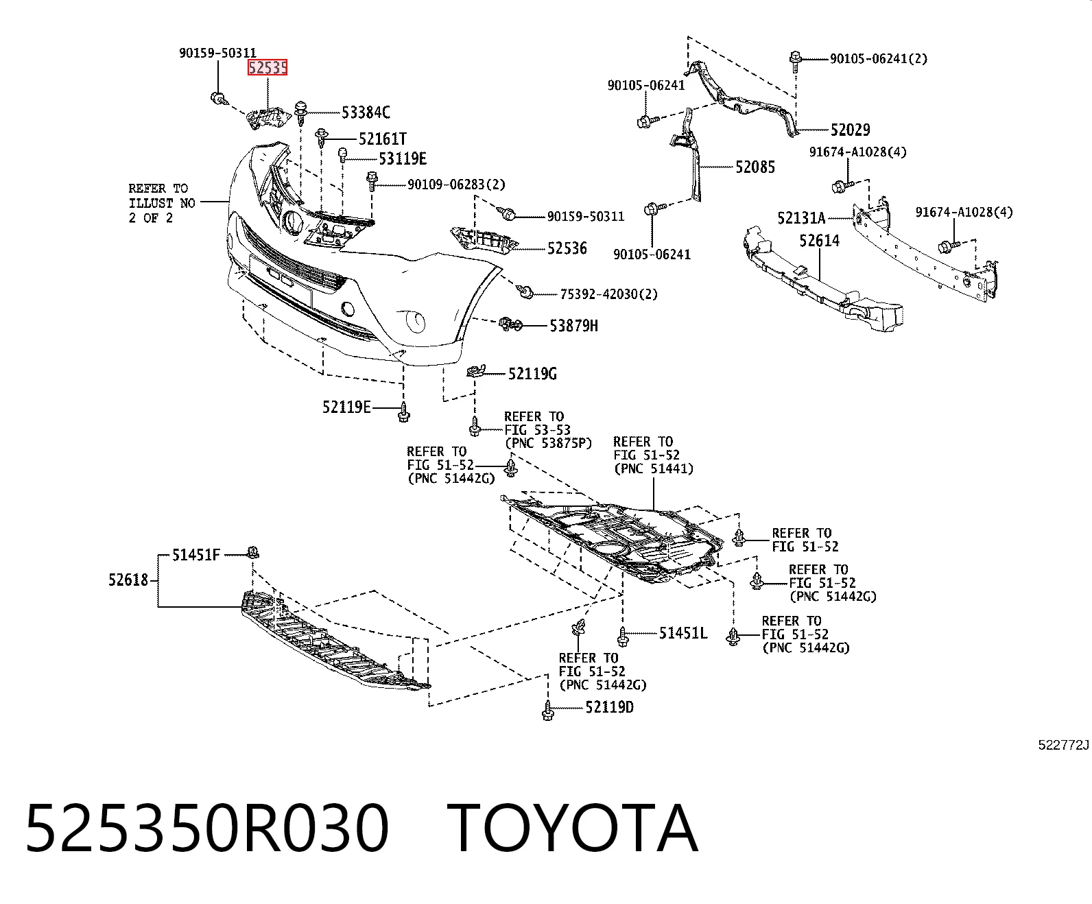 525350R030 Toyota Кронштейн бампера переднього, зовнішній правий