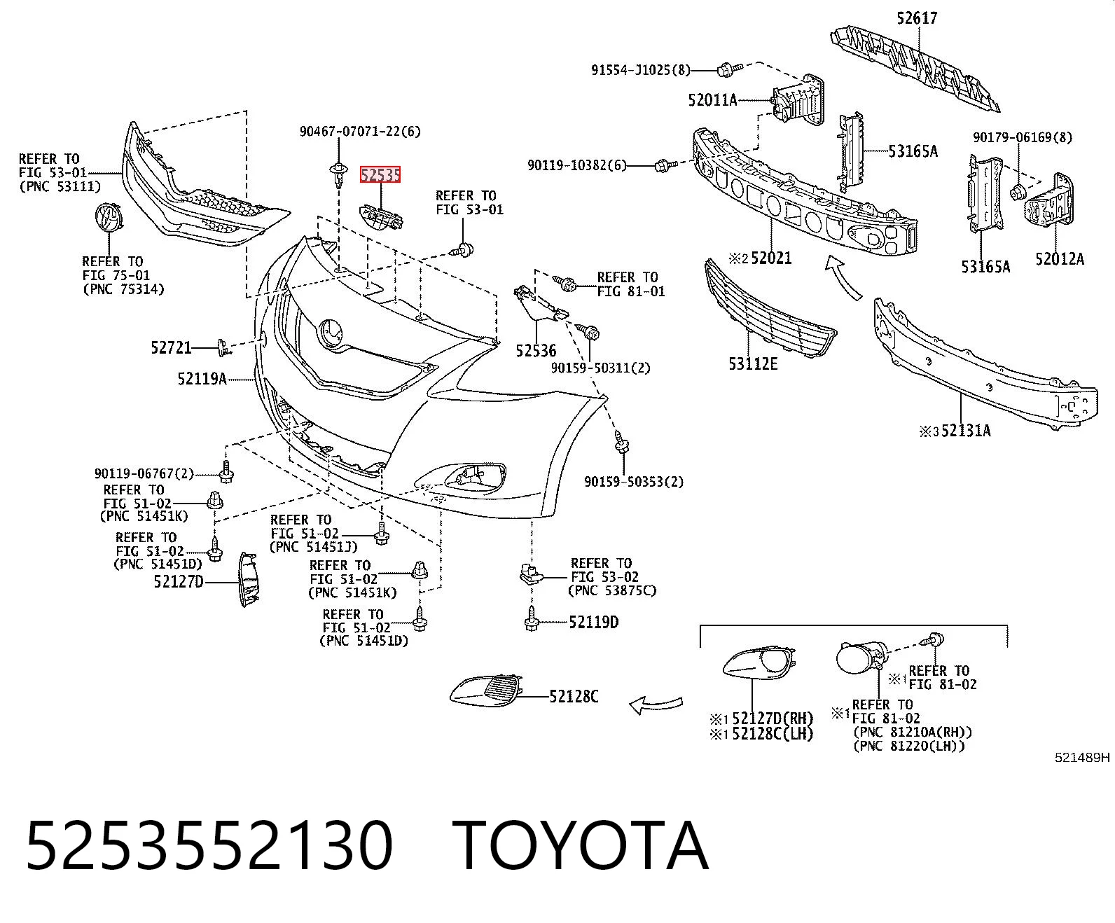 5253552130 Toyota Праве кріплення переднього бампера