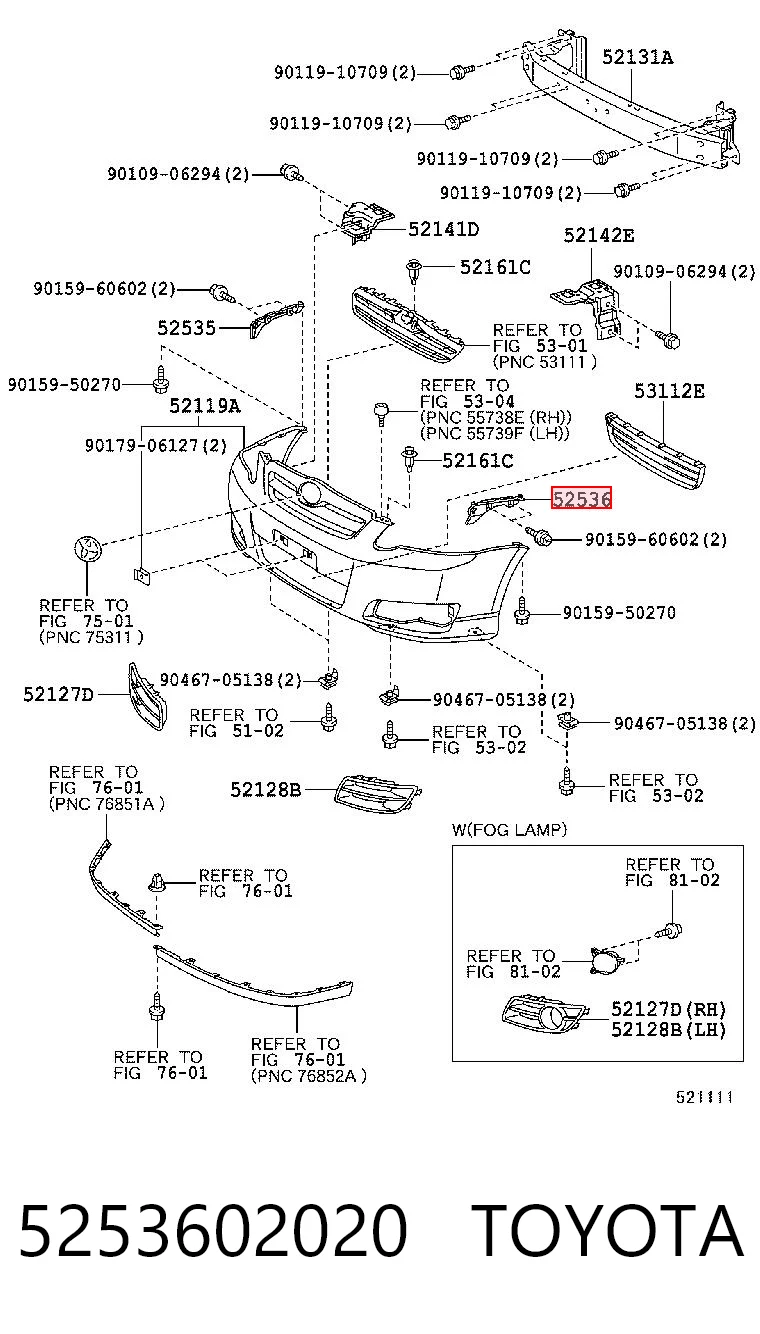 5253602020 Toyota Кронштейн бампера переднього, зовнішній лівий