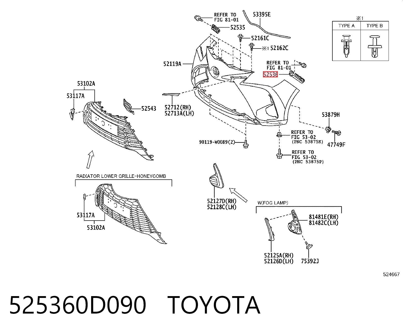 525360D090 Toyota Лівий кронштейн переднього бампера