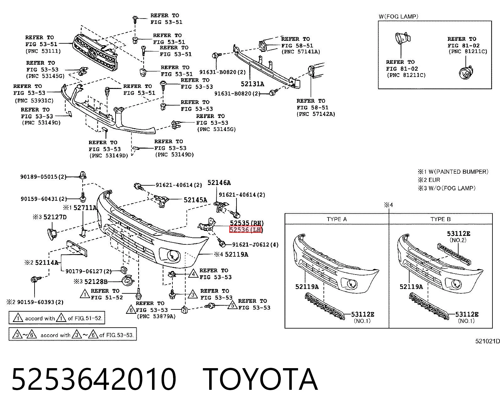5253642010 Toyota Лівий кронштейн переднього бампера