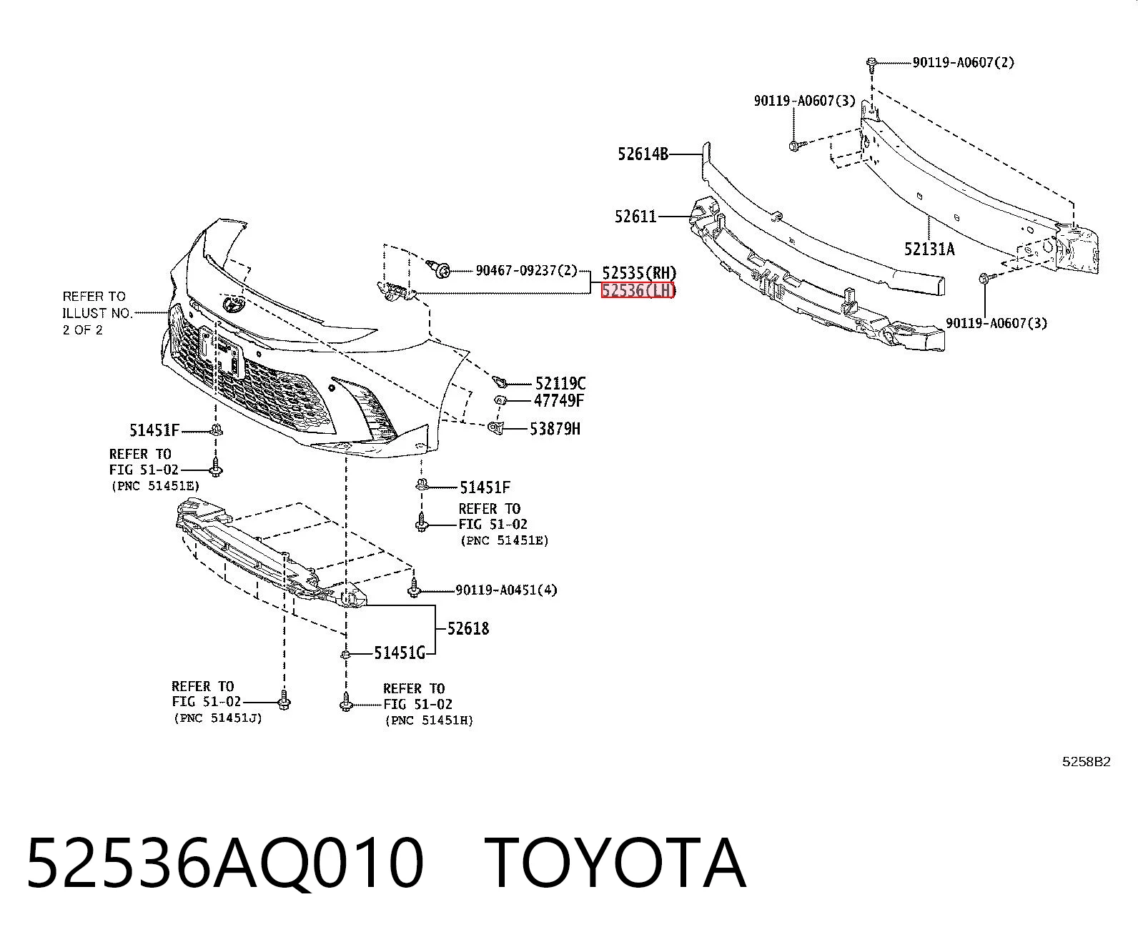 52536AQ010 Toyota Лівий кронштейн переднього бампера