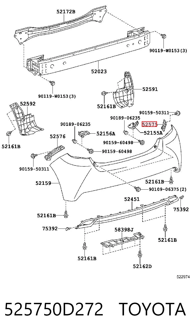 525750D272 Toyota Кронштейн бампера заднього, правий