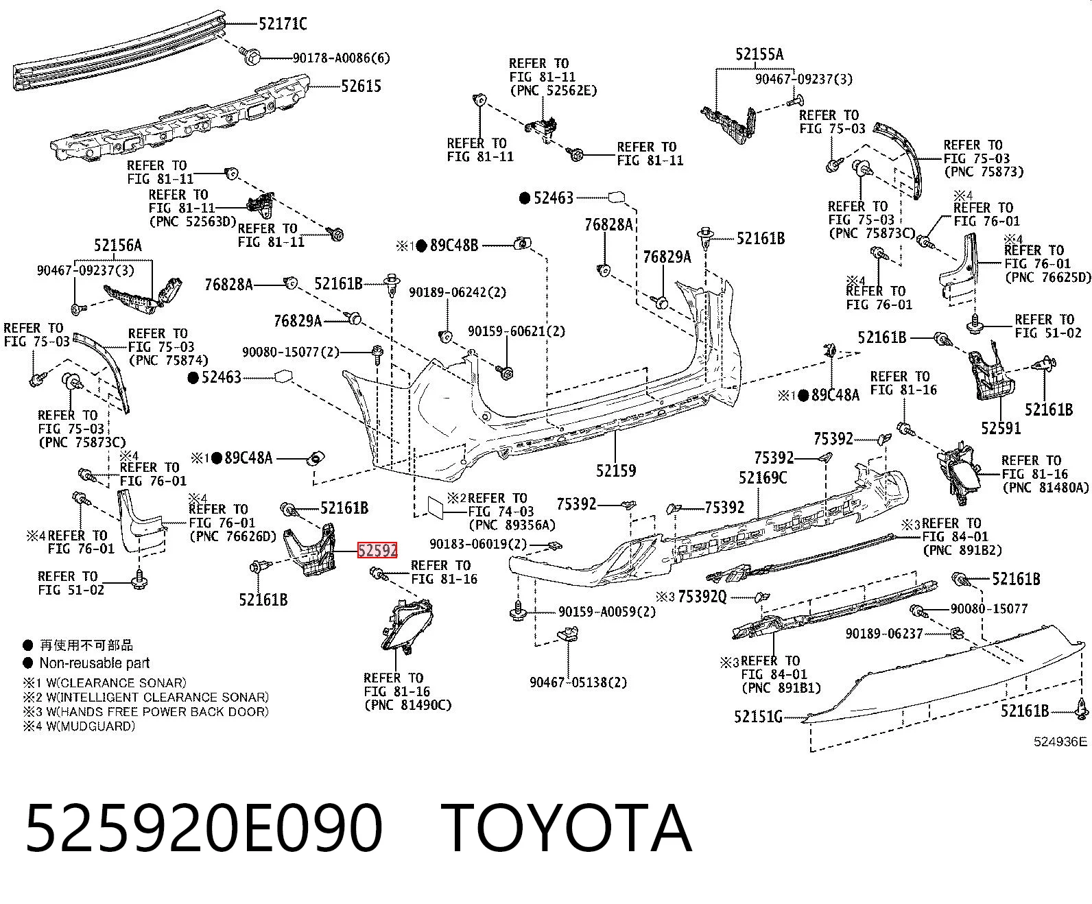 525920E090 Toyota Захист заднього бампера