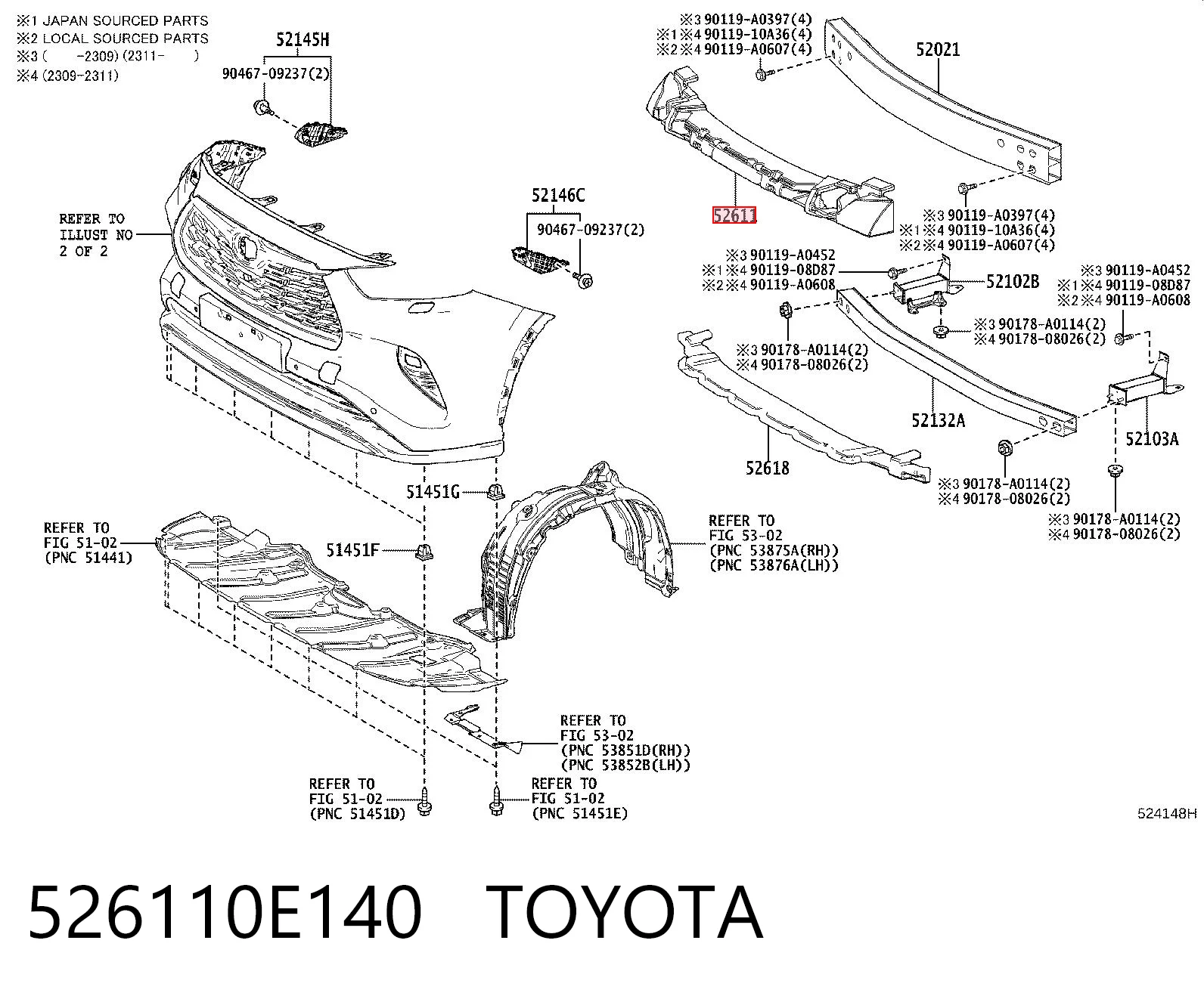 526110E140 Toyota Наповнювач бампера переднього