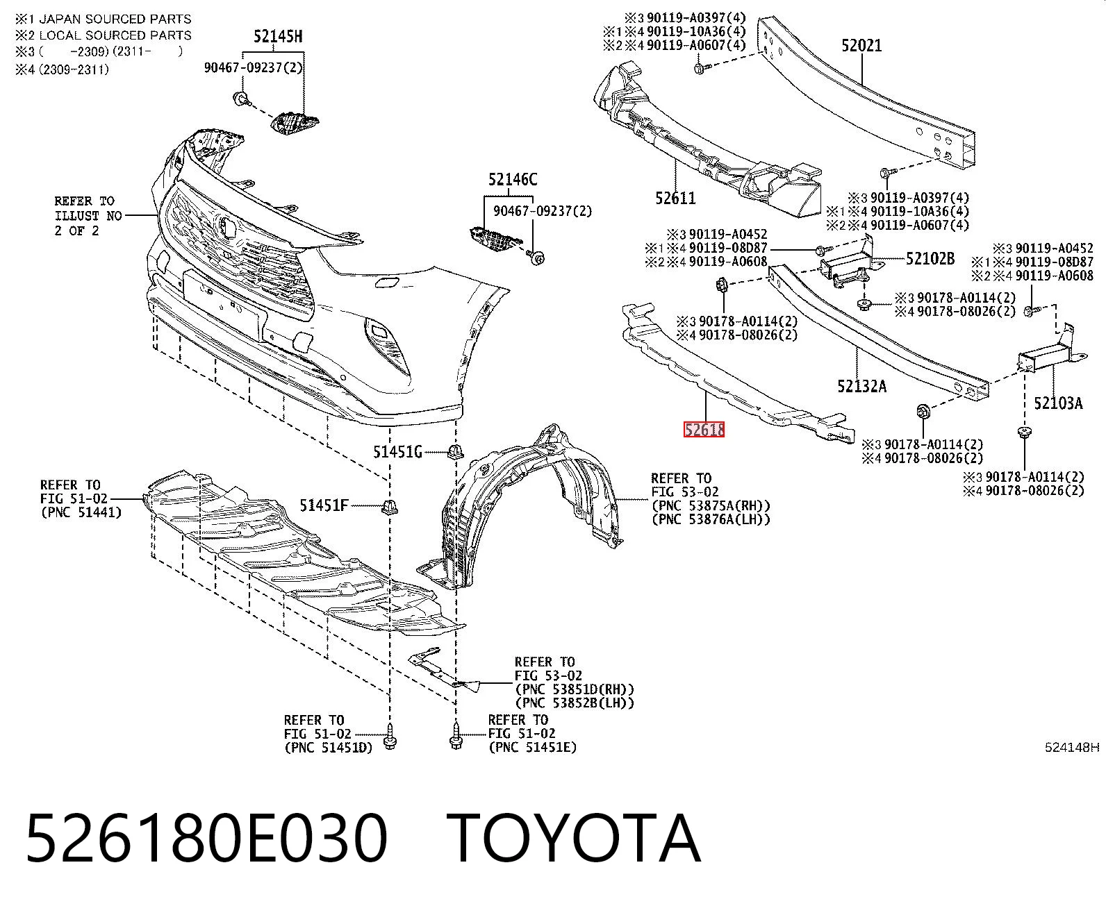 526180E030 Toyota Наповнювач бампера переднього