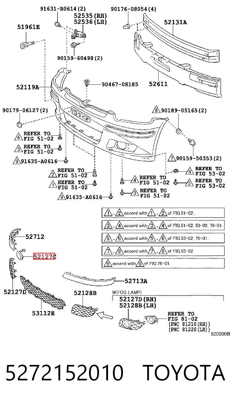 5272152010 Toyota Заглушка бампера буксирувального гака, передня
