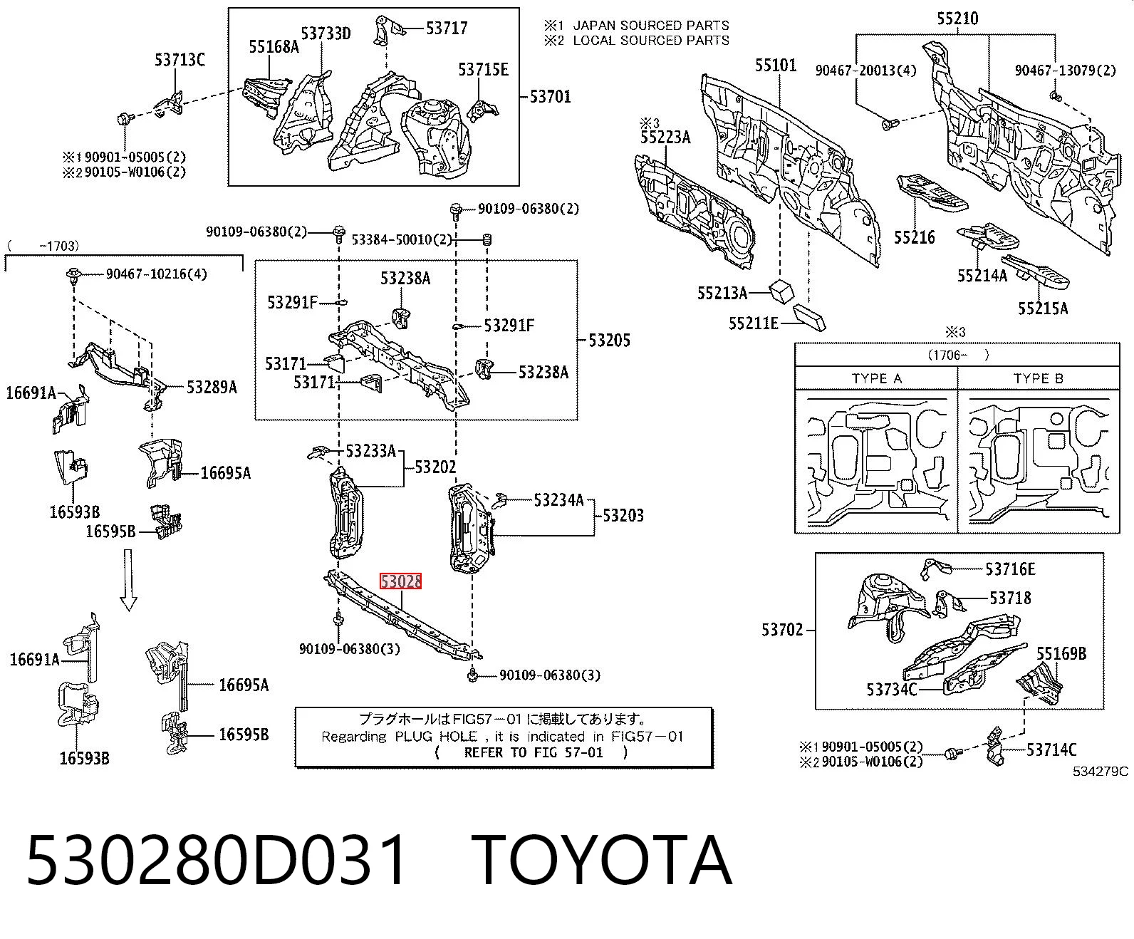 530280D031 Toyota Супорт радіатора верхній/монтажна панель кріплення фар