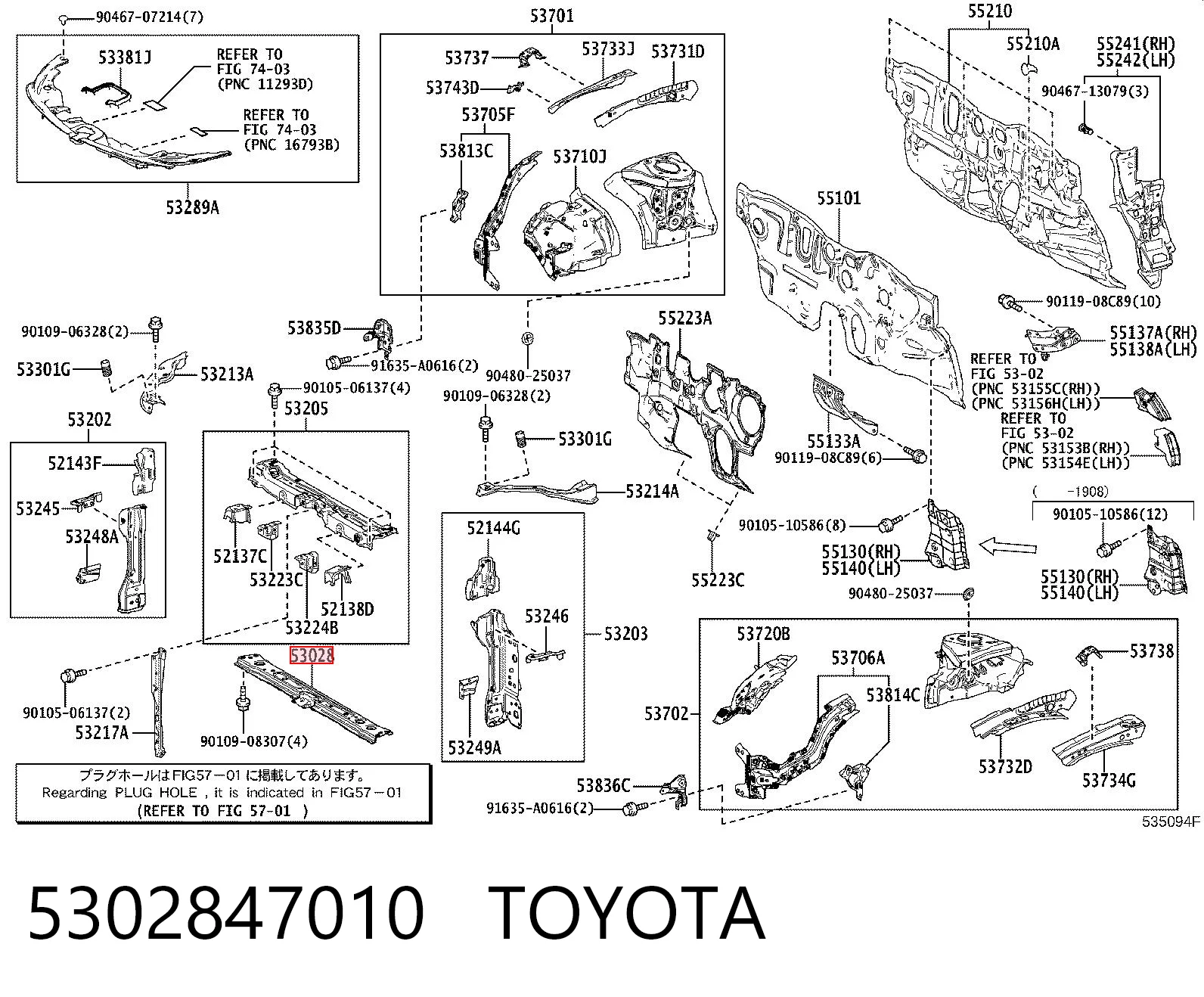 5302847010 Toyota Супорт радіатора нижній/монтажна панель кріплення фар