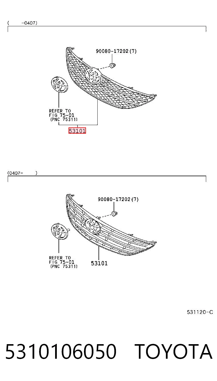 5310106050 Toyota Решітка радіатора