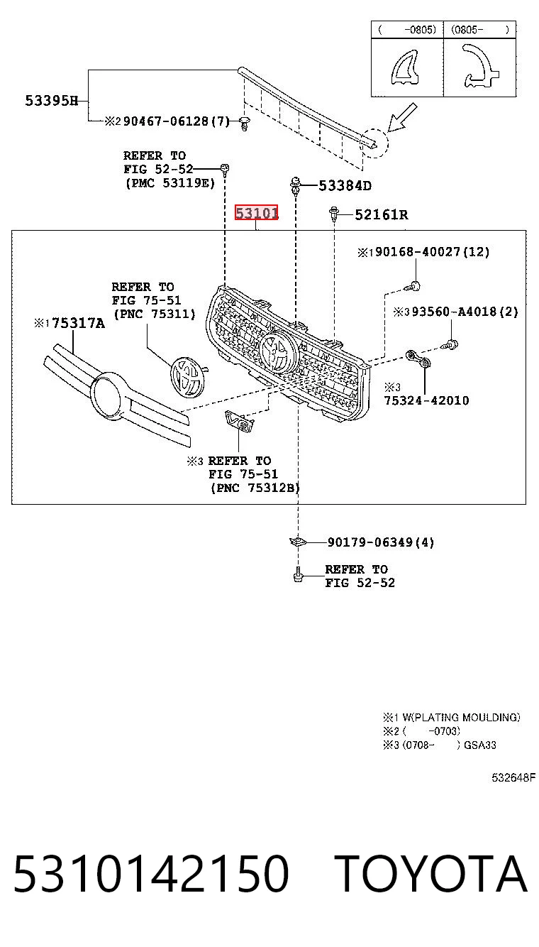 5310142150 Toyota Решітка радіатора
