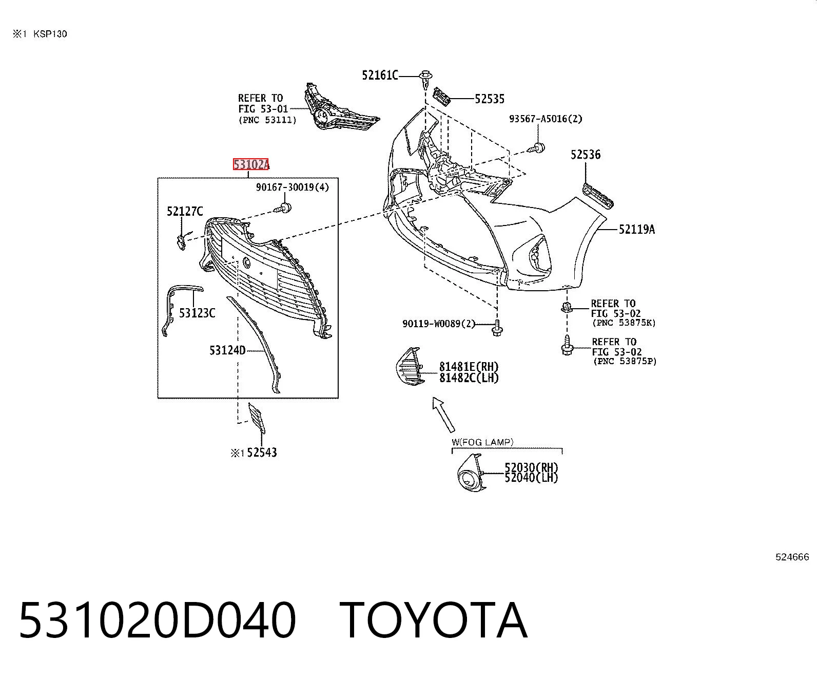 531020D040 Toyota Решітка радіатора