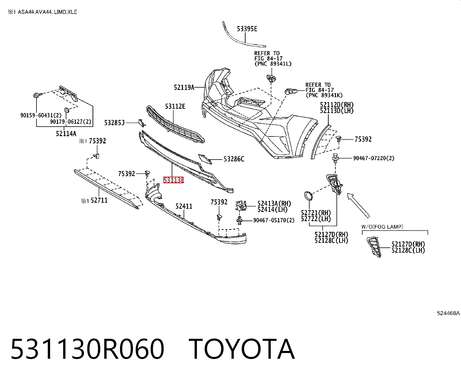 531130R060 Toyota Решітка переднього бампера, нижня