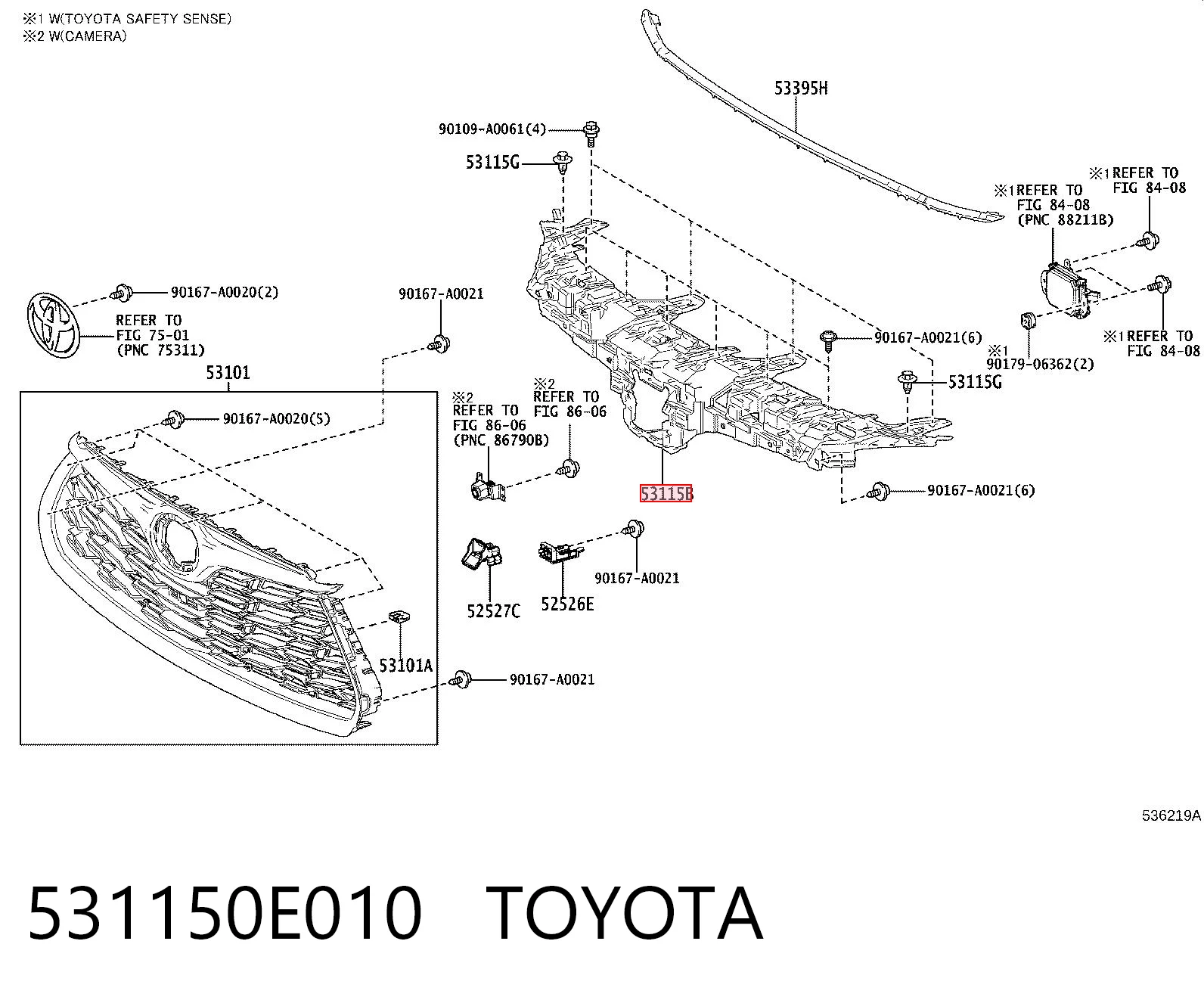 531150E010 Toyota Кронштейн решітки радіатора