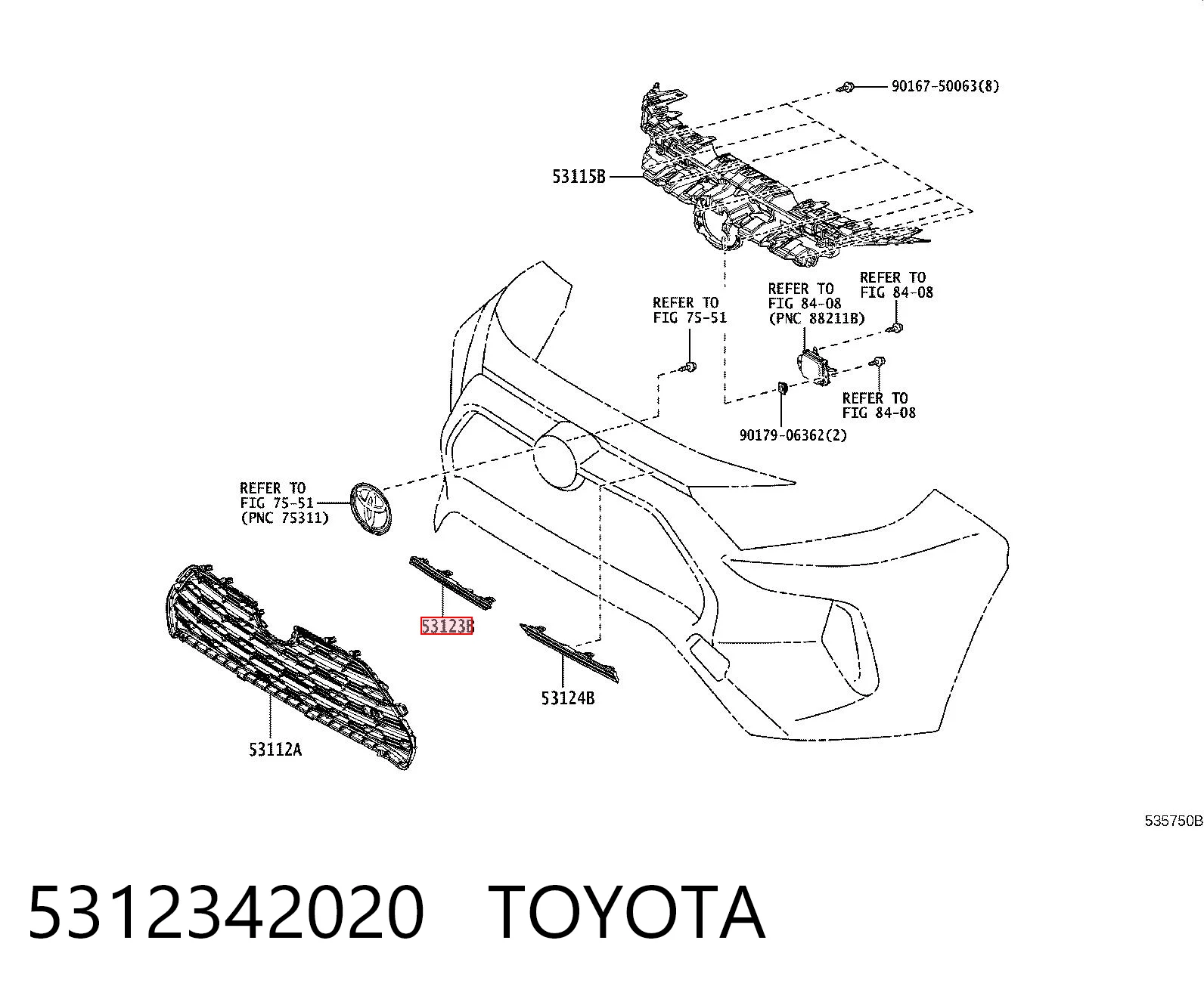 5312342020 Toyota Молдинг решітки радіатора, правий
