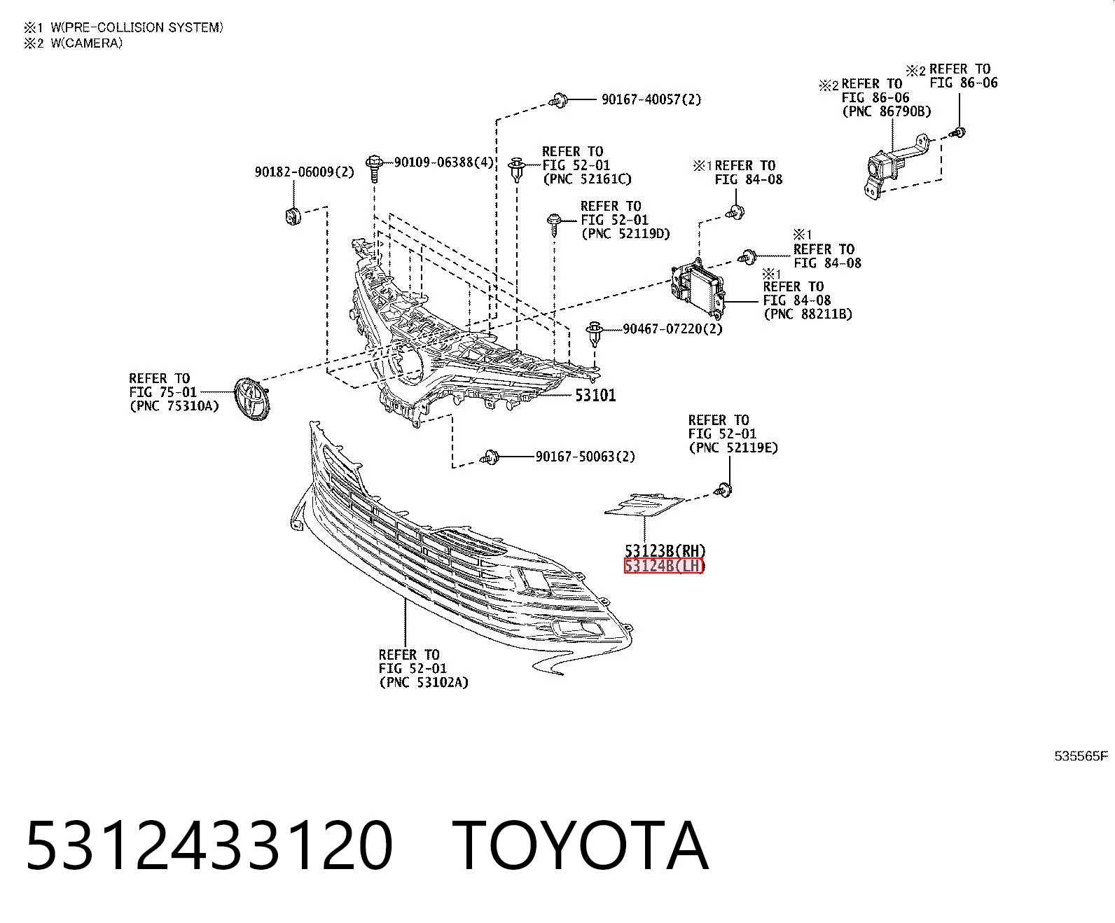 5312433120 Toyota Молдинг решітки радіатора, лівий
