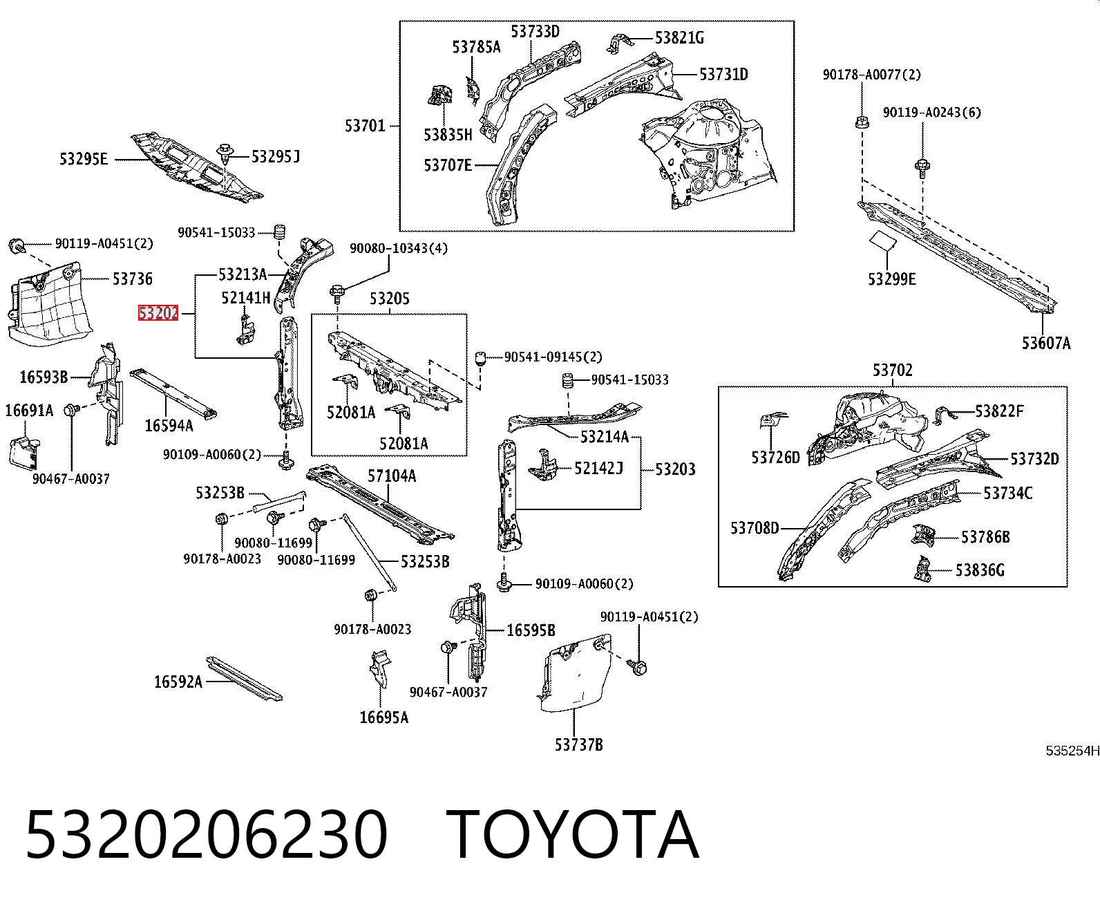 5320206230 Toyota Рамка радіатора права