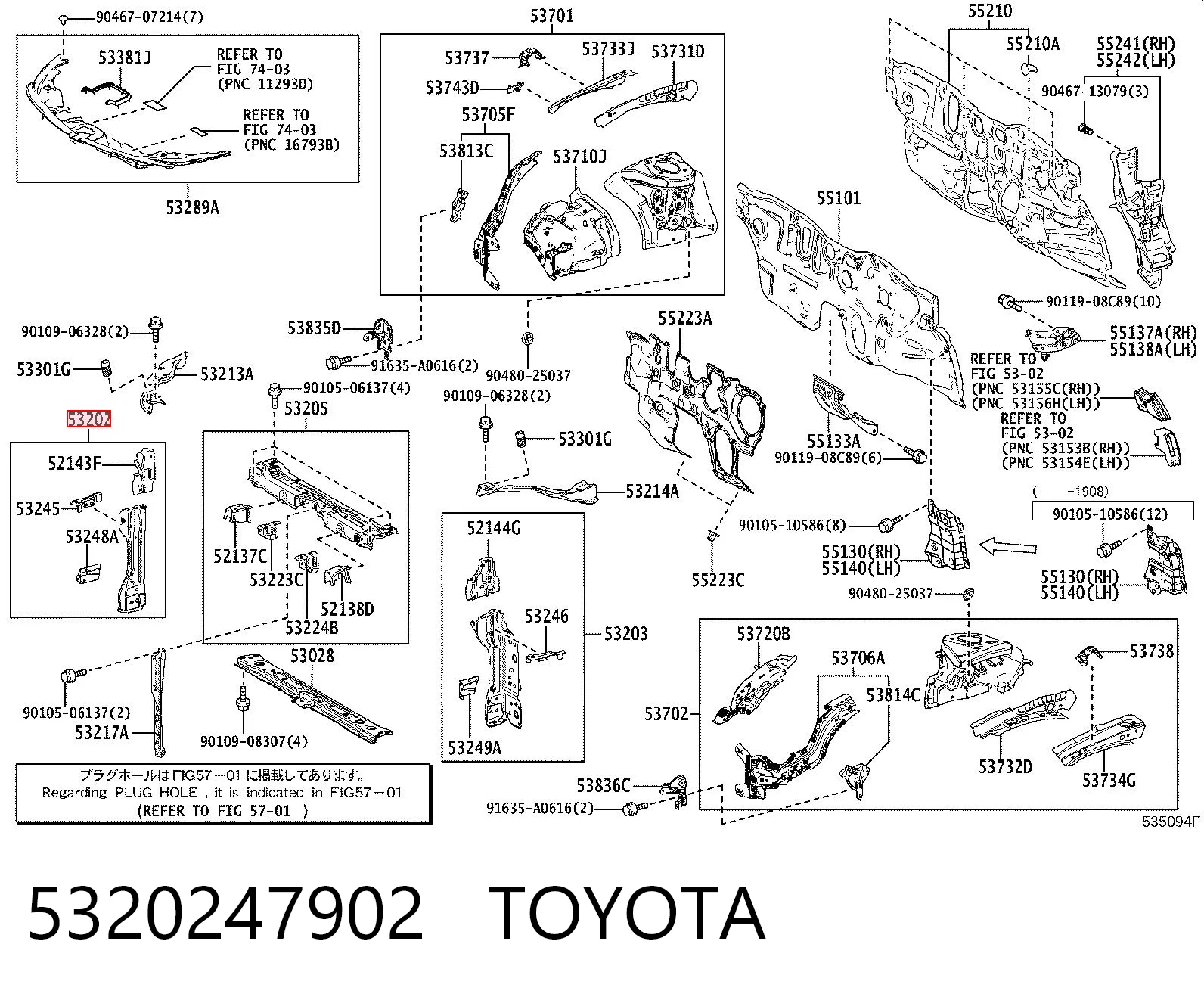 5320247902 Toyota Супорт радіатора правий/монтажна панель кріплення фар