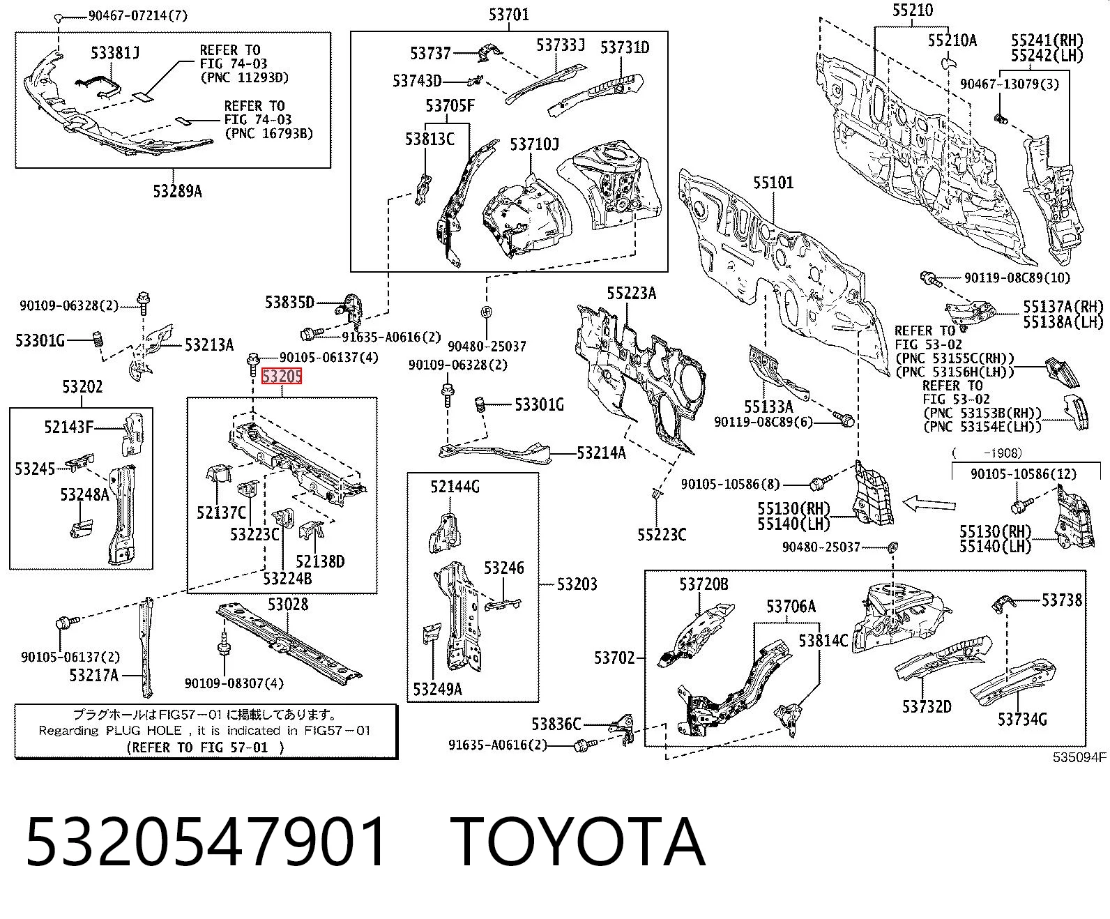 5320547901 Toyota Супорт радіатора верхній/монтажна панель кріплення фар