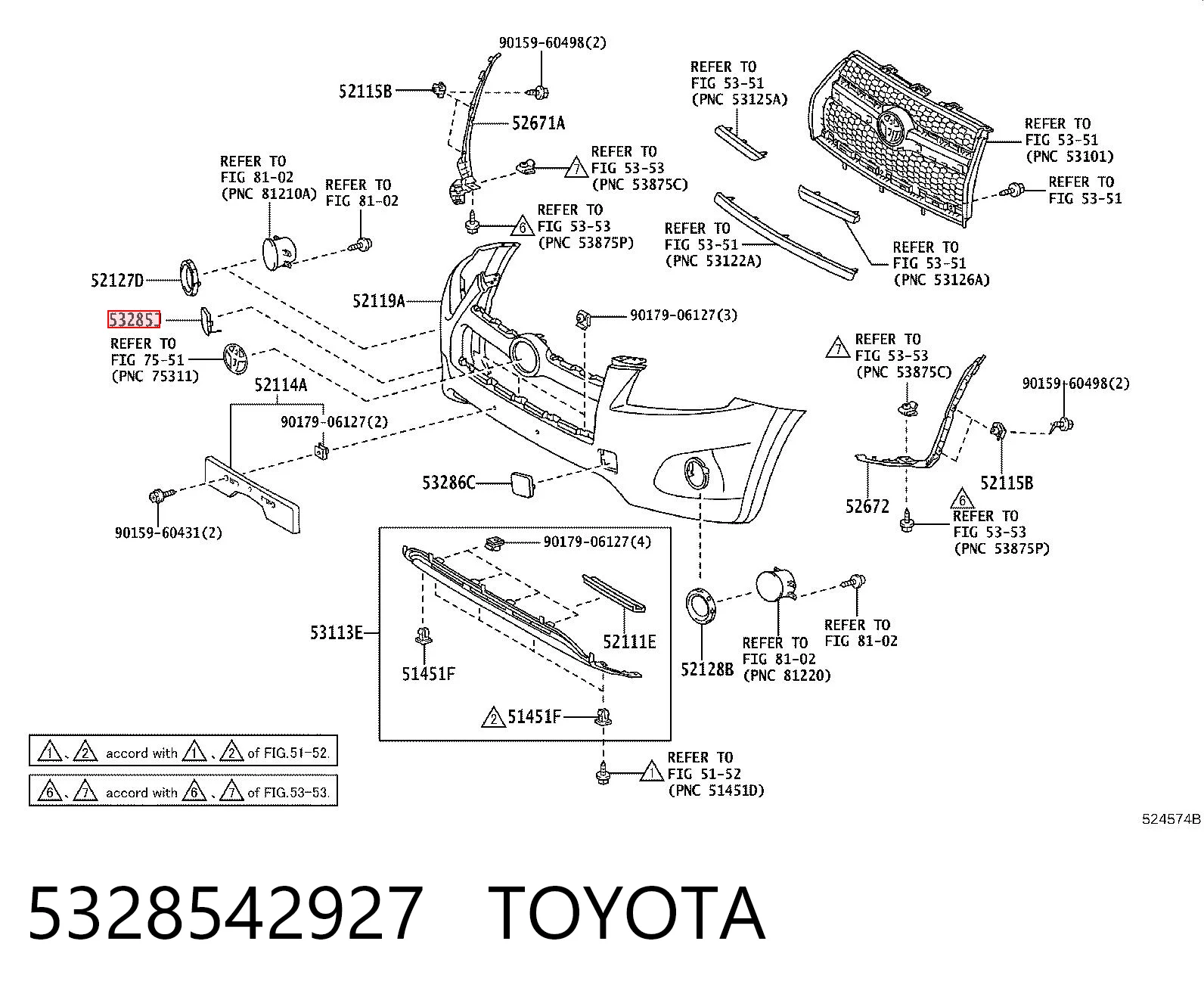 5328542927 Toyota Заглушка бампера буксирувального гака, передні праві