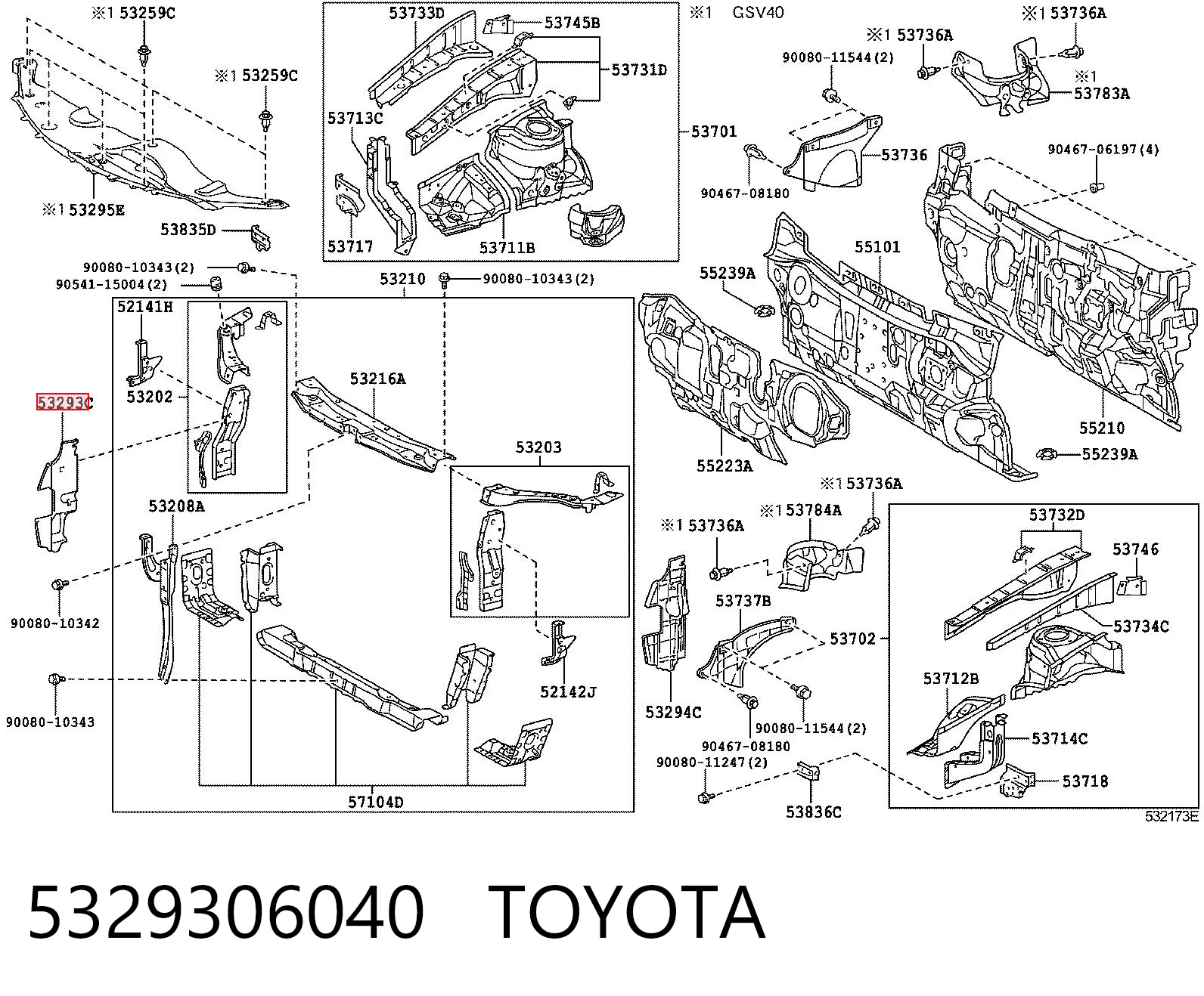 5329306040 Toyota Повітропровід (дефлектор) радіатора, правий