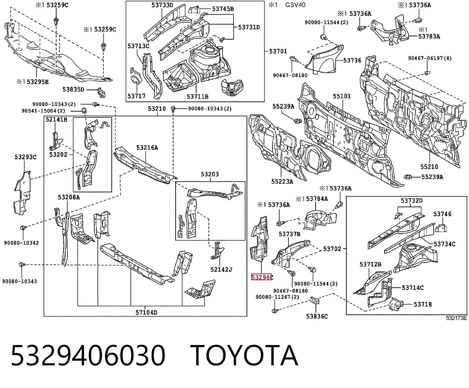 5329406030 Toyota Повітропровід (дефлектор) радіатора, лівий