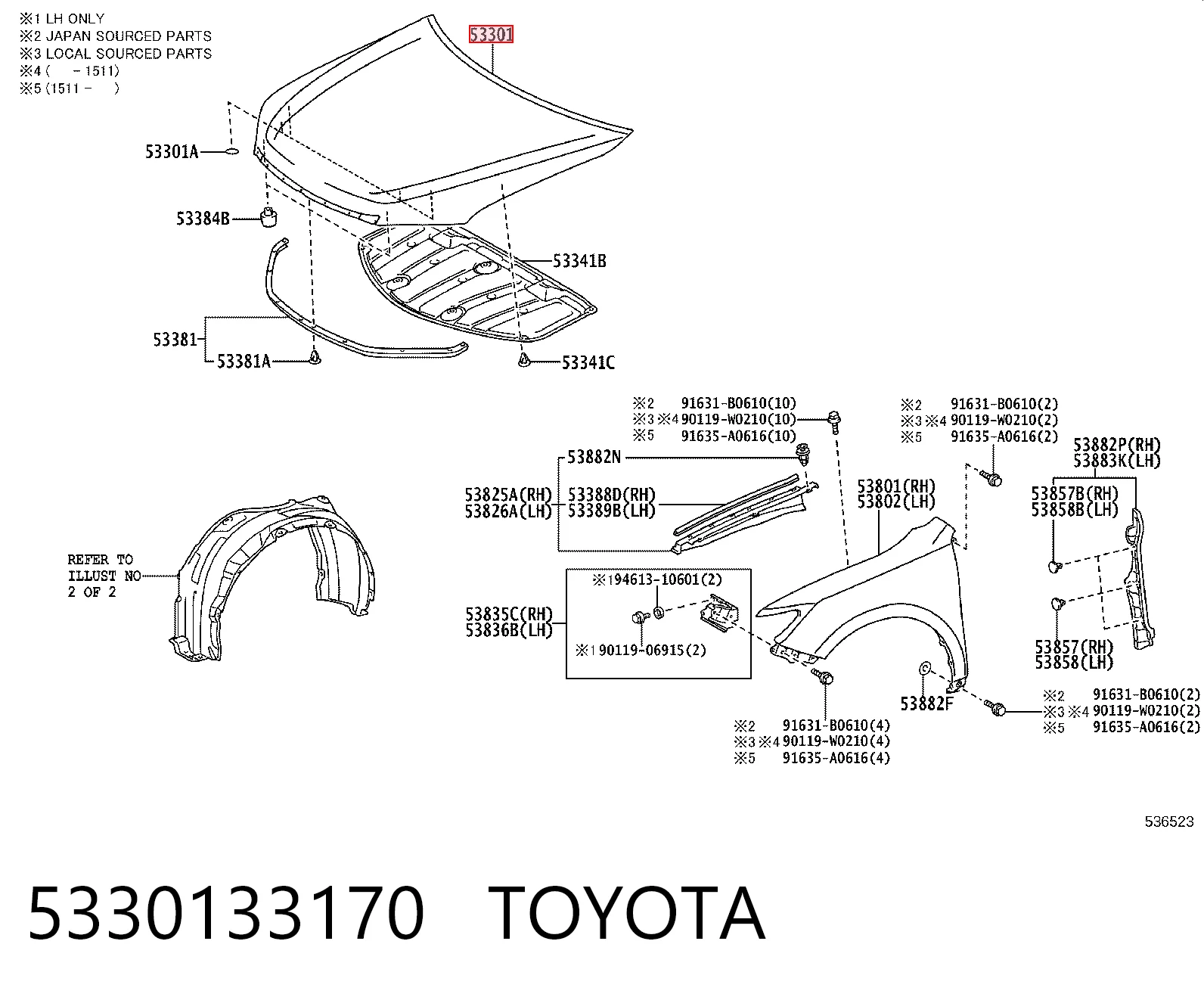 Капот Toyota Camry VII седан (V50) (2011 - 2019) ціна, від 304.57 USD