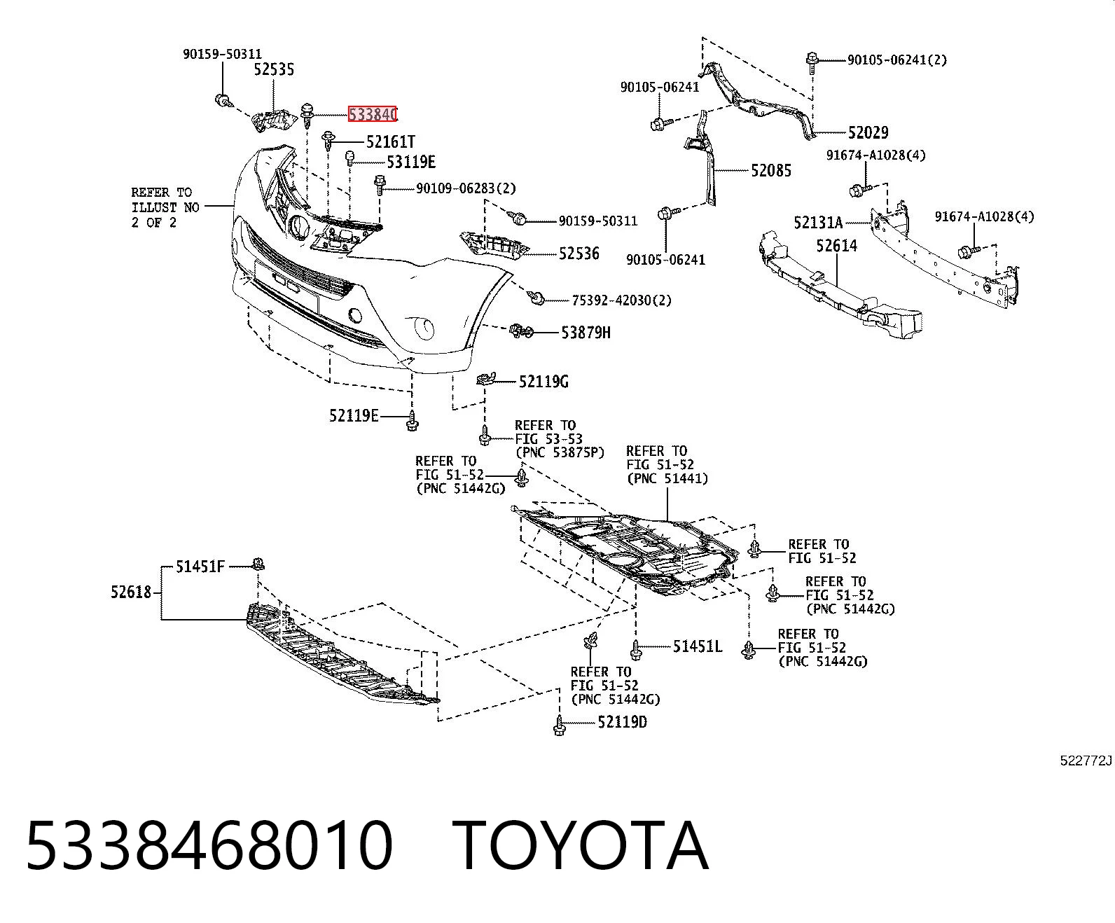 5338468010 Toyota Пістон (кліп) кріплення решітки радіатора до панелі