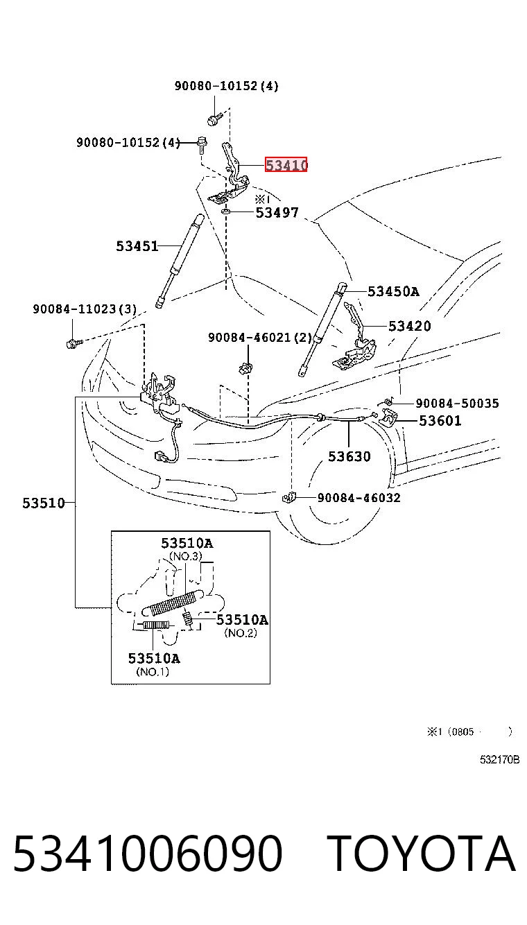 5341006090 Toyota Завіса капота права