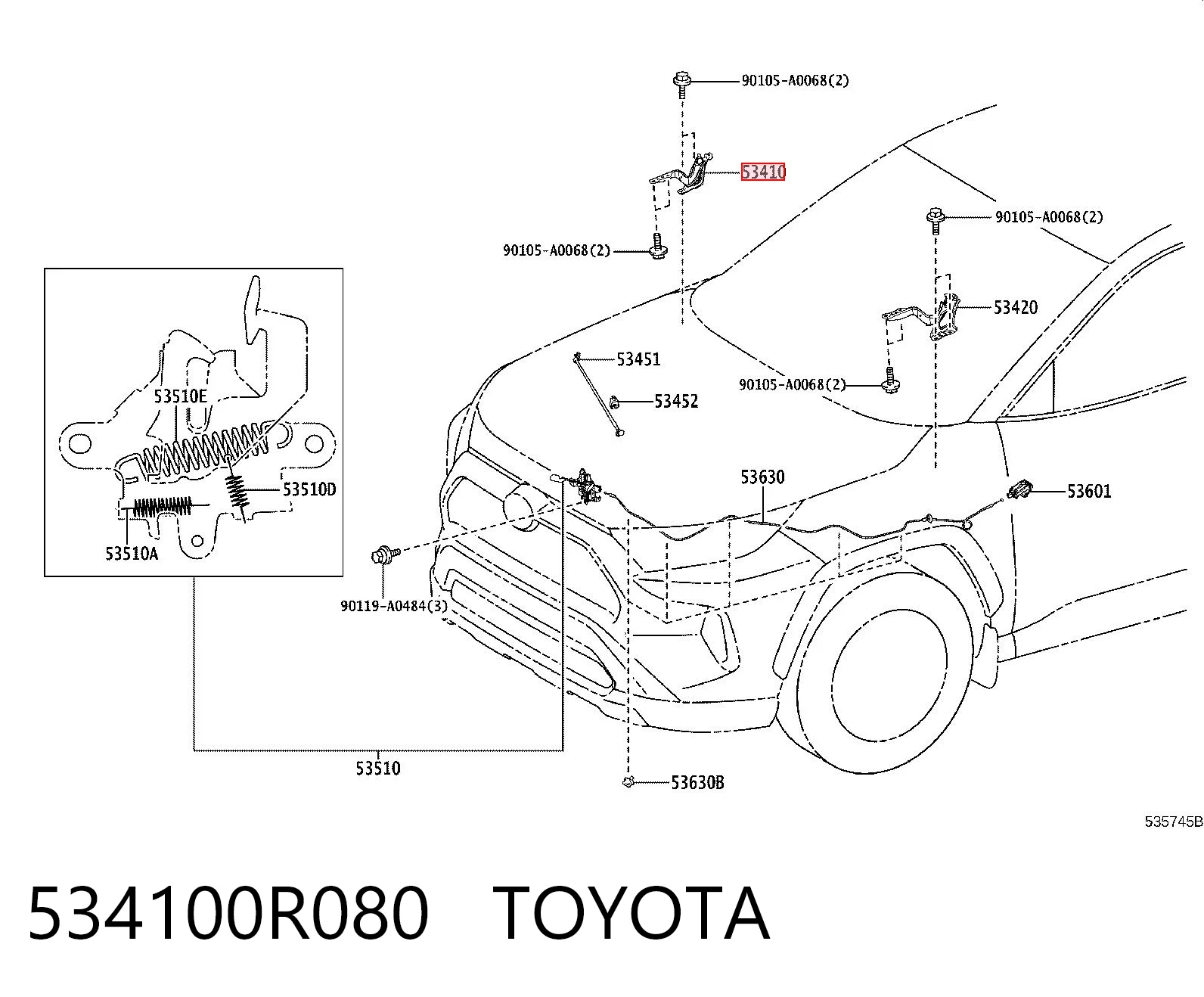 534100R080 Toyota Завіс капота, правий