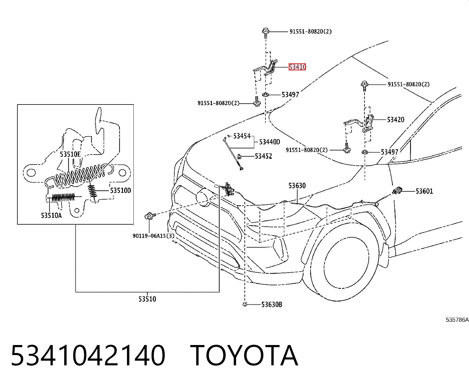5341042140 Toyota Завіс капота, правий