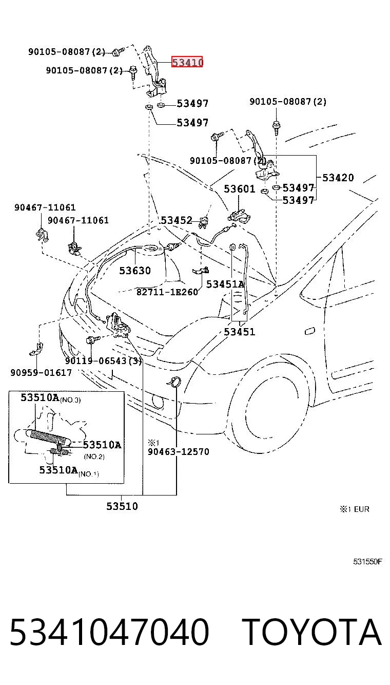 5341047040 Toyota Завіс капота, правий