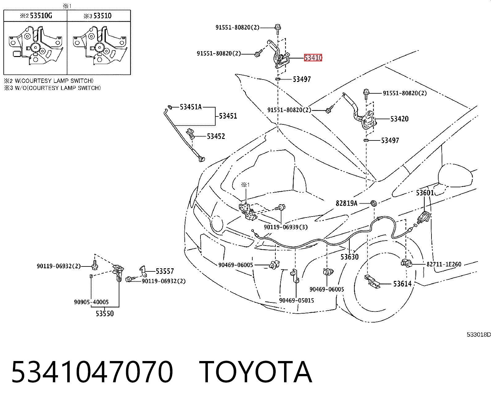 5341047070 Toyota Завіс капота, правий