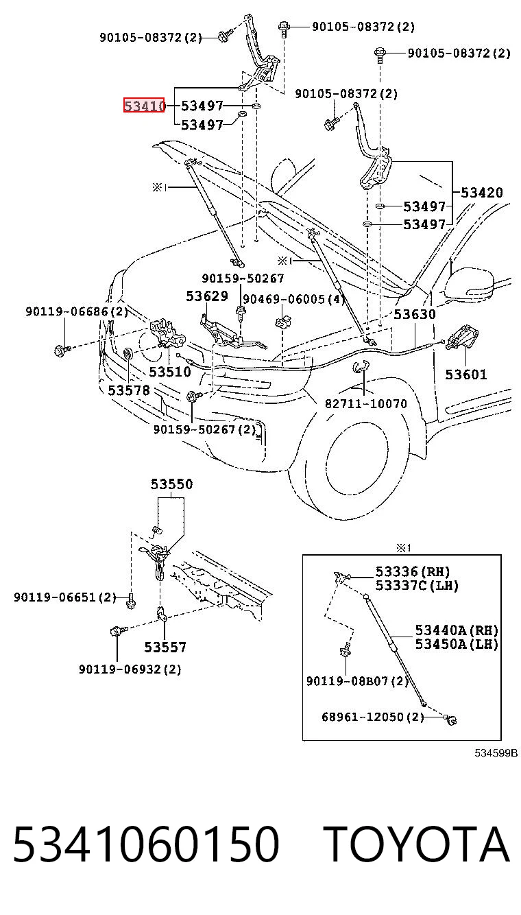 5341060150 Toyota Завіс капота, правий