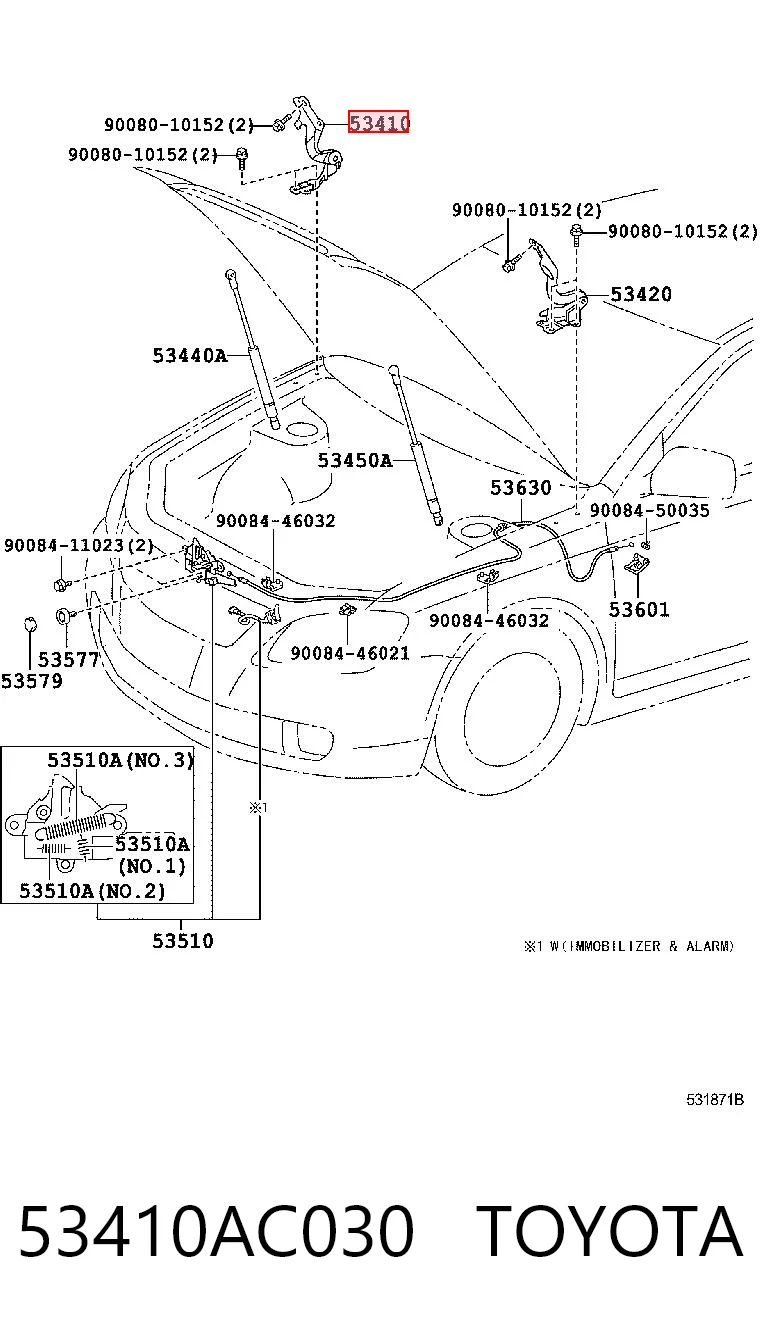 53410AC030 Toyota Завіса капота права