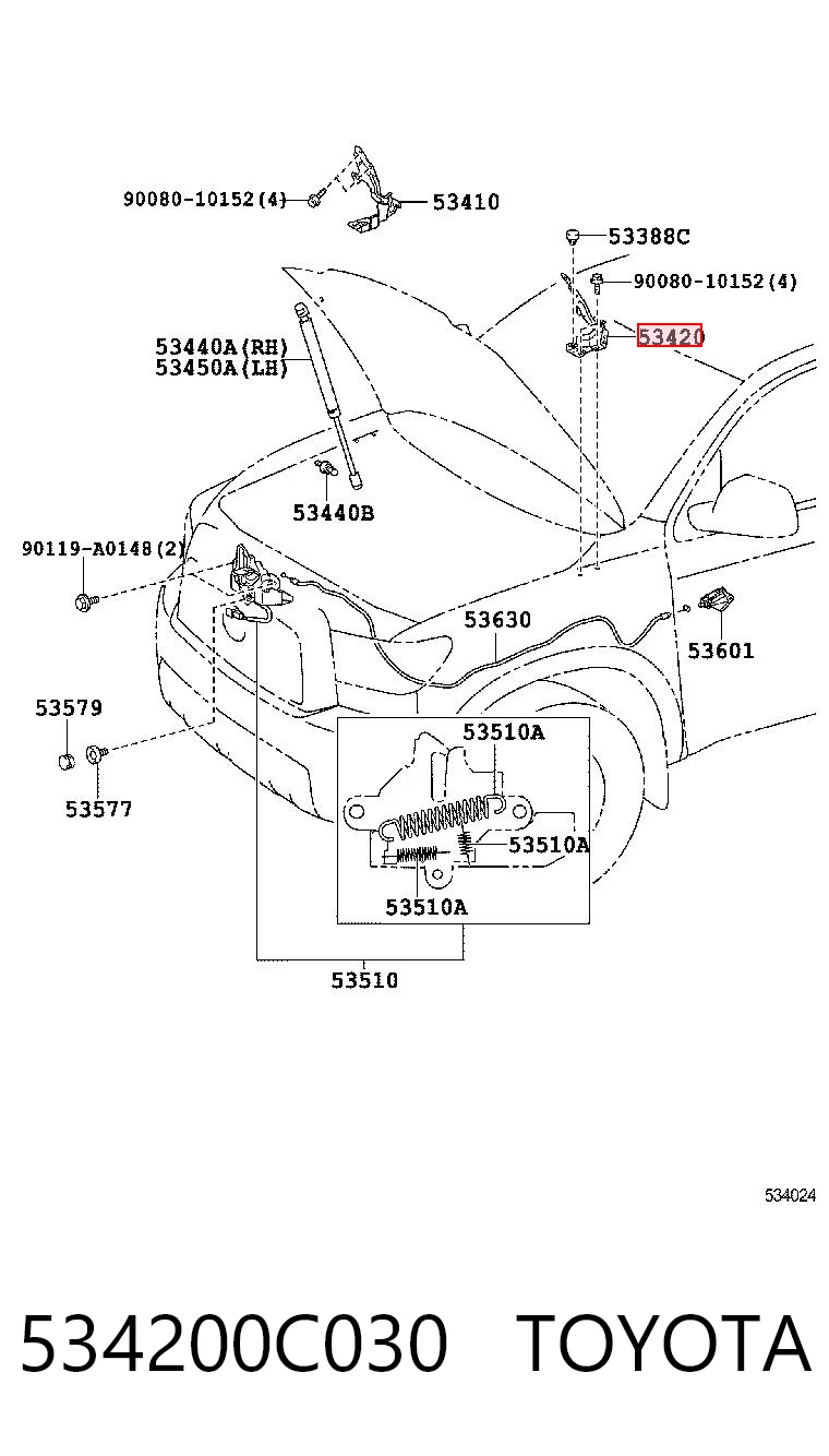 534200C030 Toyota Завіс капота, лівий