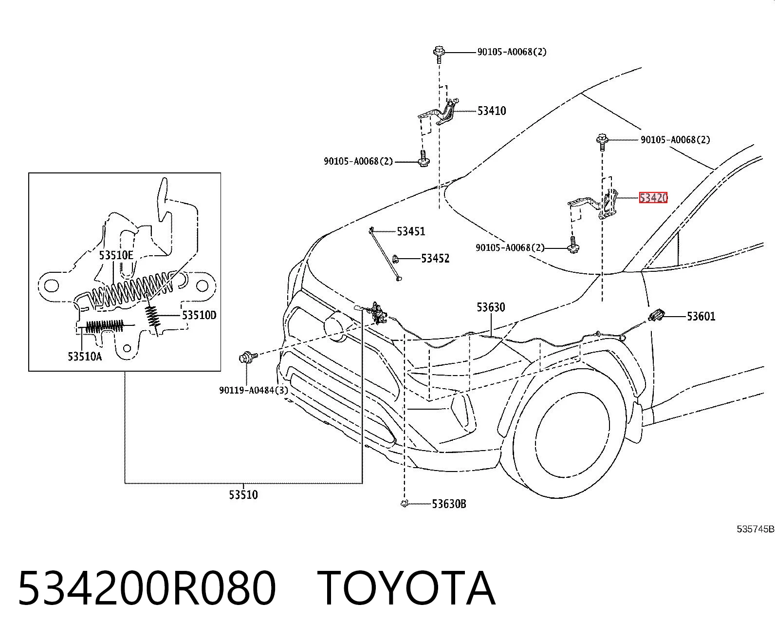 534200R080 Toyota Завіс капота, лівий